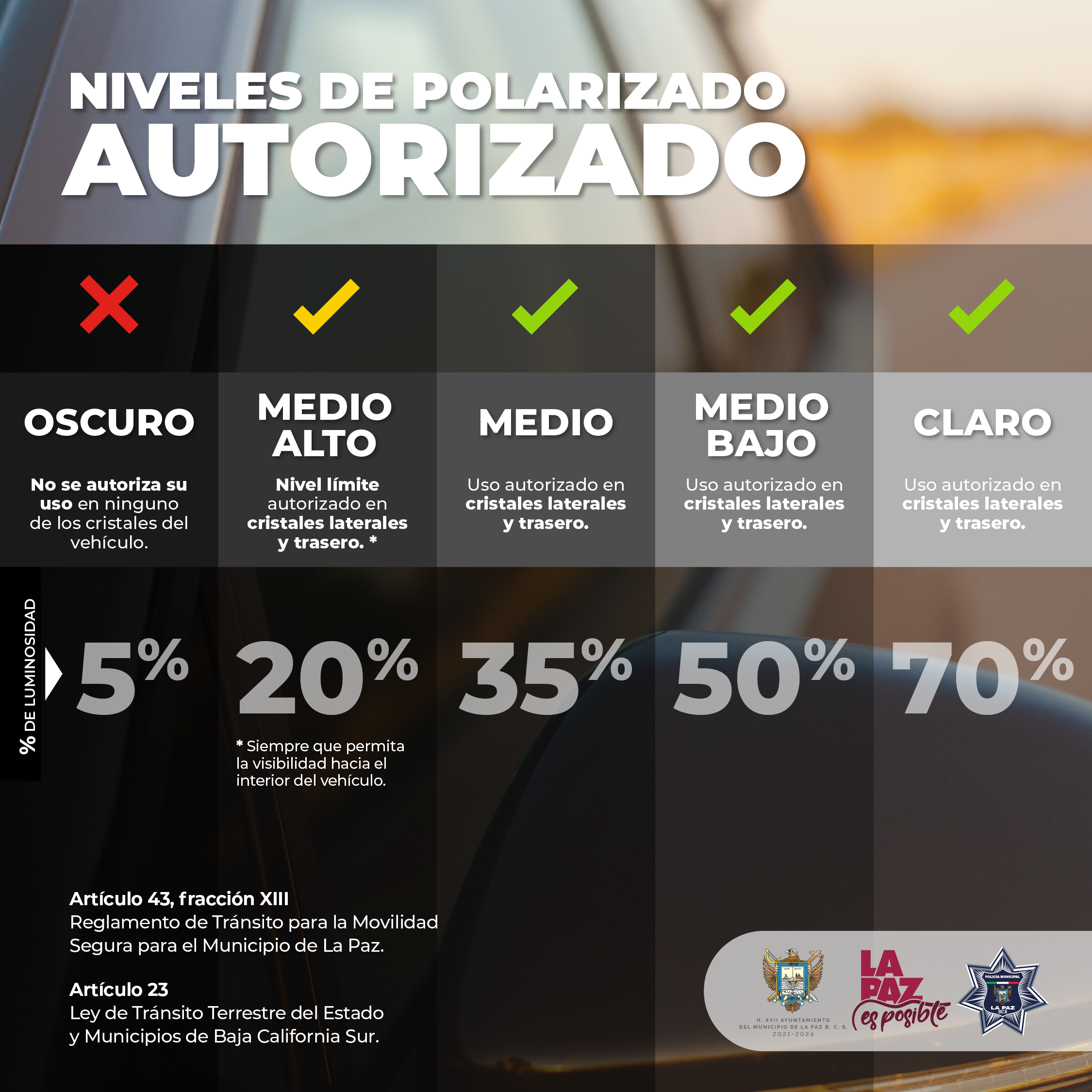 En julio inicia el operativo para detectar vehículos con uso ilegal de polarizado
