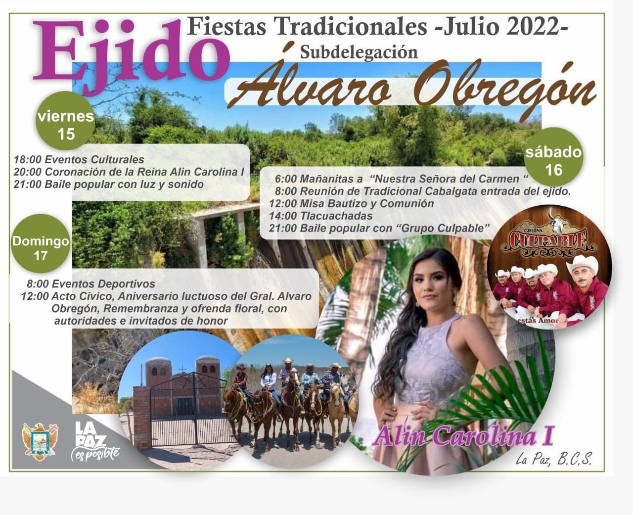 Invitan a las Fiestas Tradicionales del Ejido Álvaro Obregón