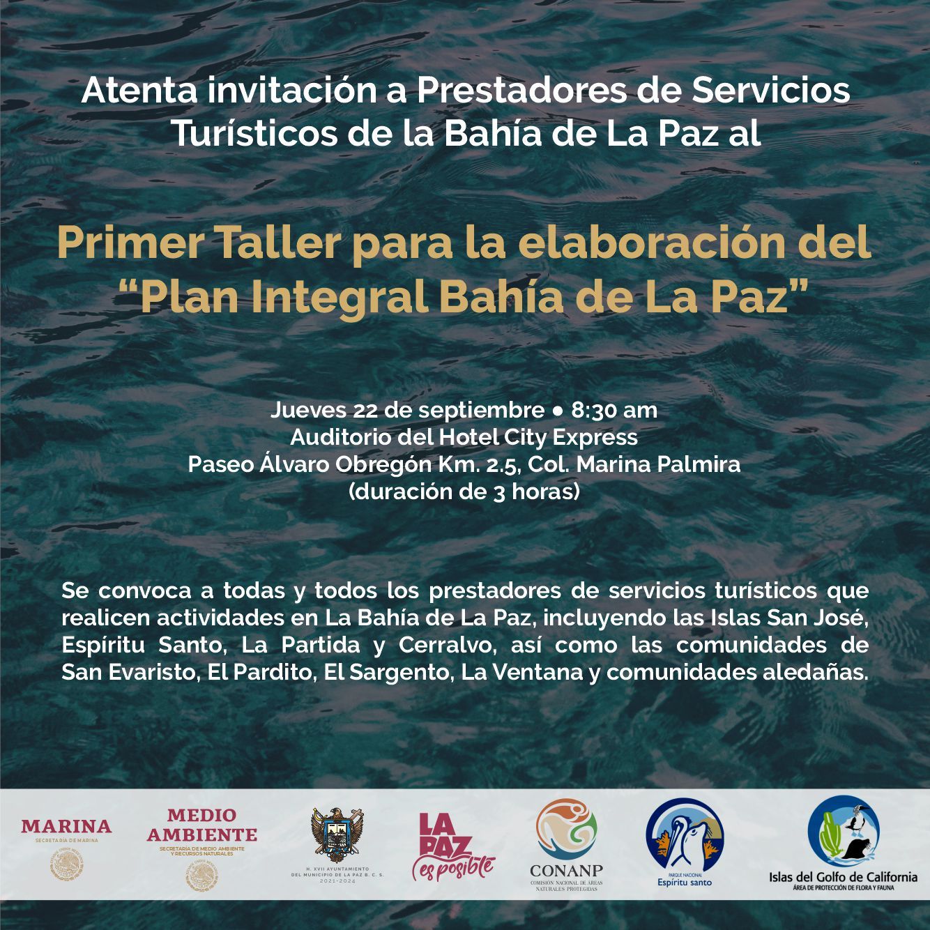 Participará Turismo Municipal en 1er. Taller “Plan Integral Bahía de La Paz”
