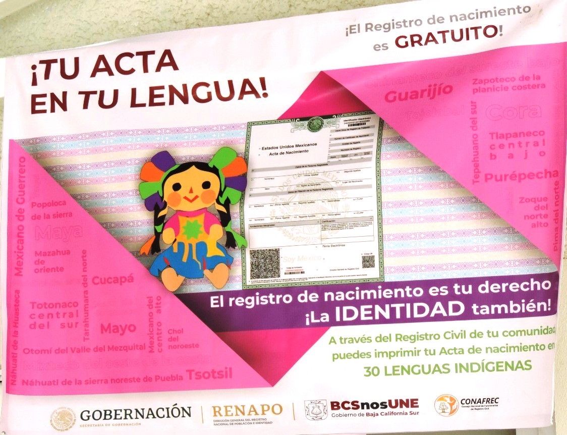 Inicia en La Paz el programa de elaboración de actas de nacimiento en lenguas indígenas