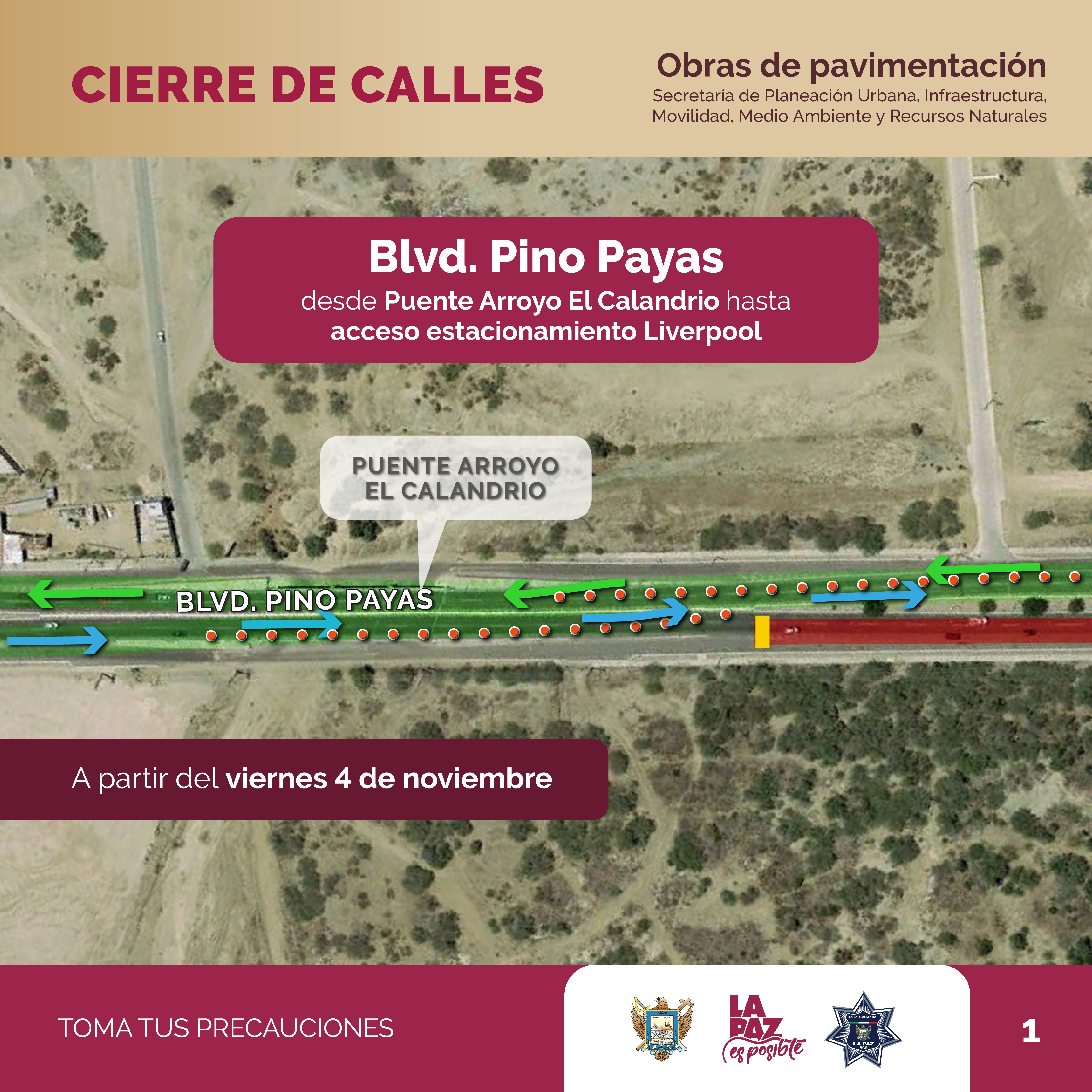 Cierre de carriles en el Bulevar Pino Payas y Calzada Camino Real por obras de reencarpetado en asfalto