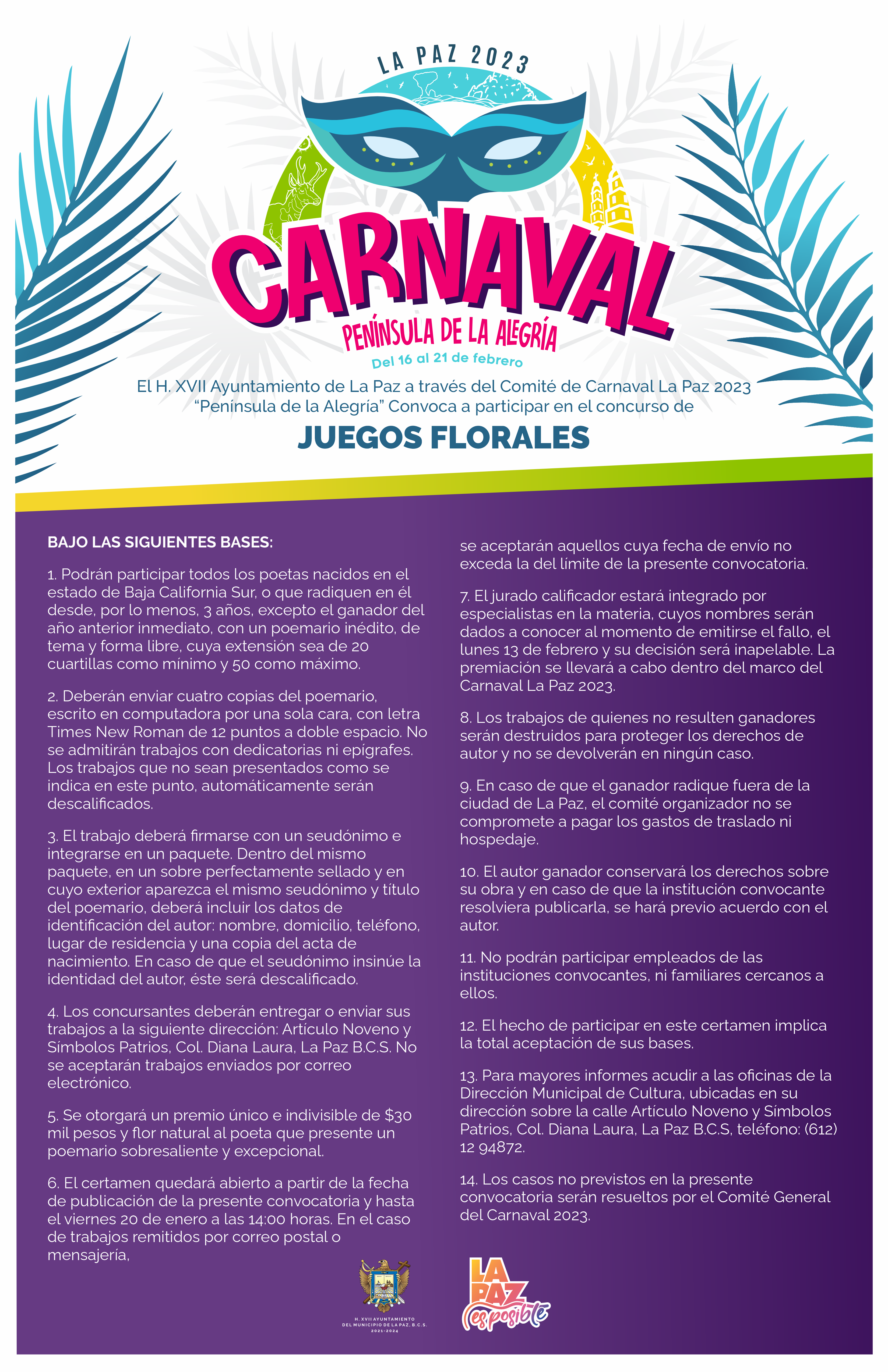 CONVOCAN A POETAS AL CONCURSO JUEGOS FLORALES DEL CARNAVAL LA PAZ 2023