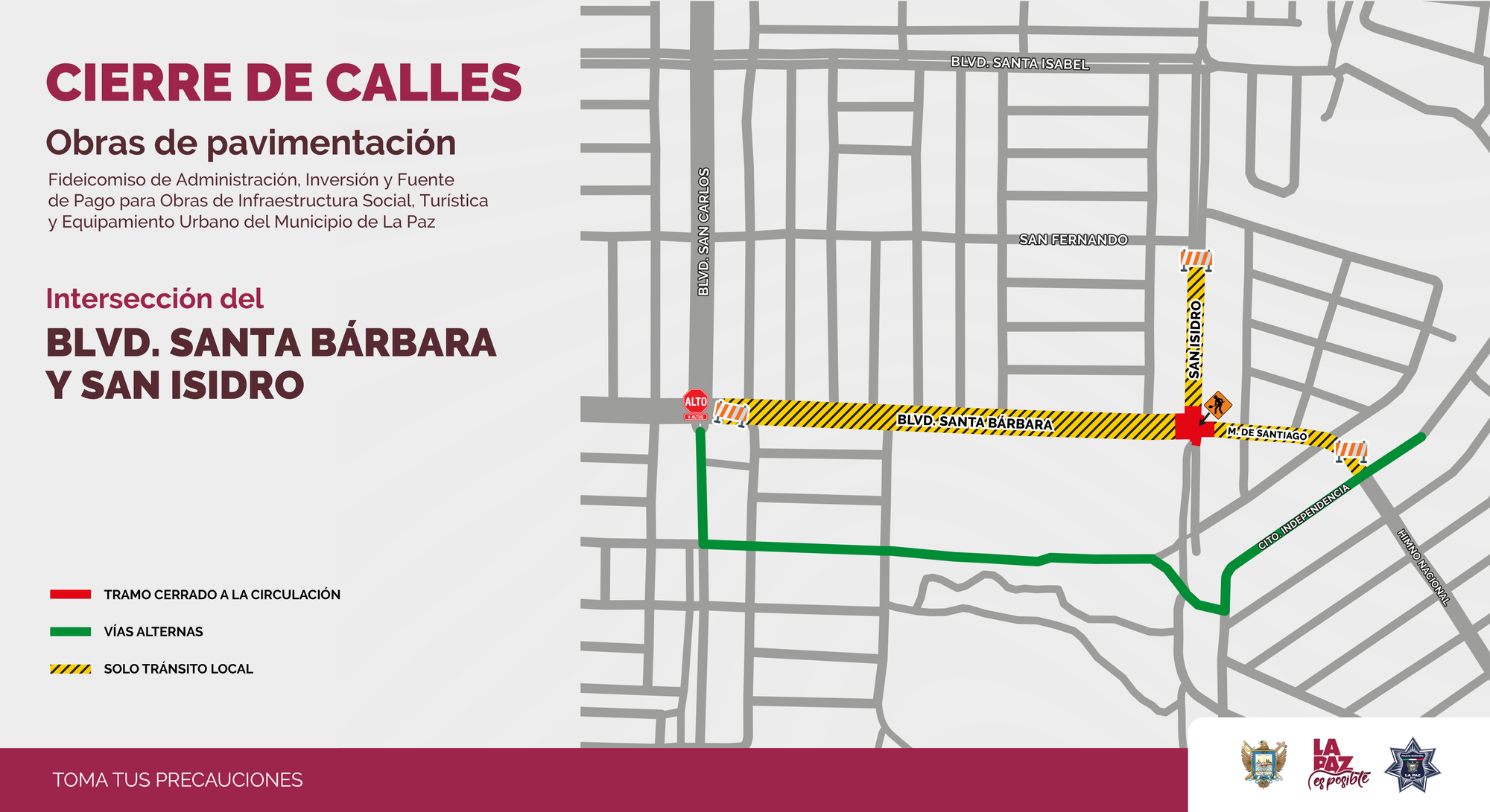 Cierre de circulación en el bulevar Santa Bárbara y San Isidro por obras de pavimentación