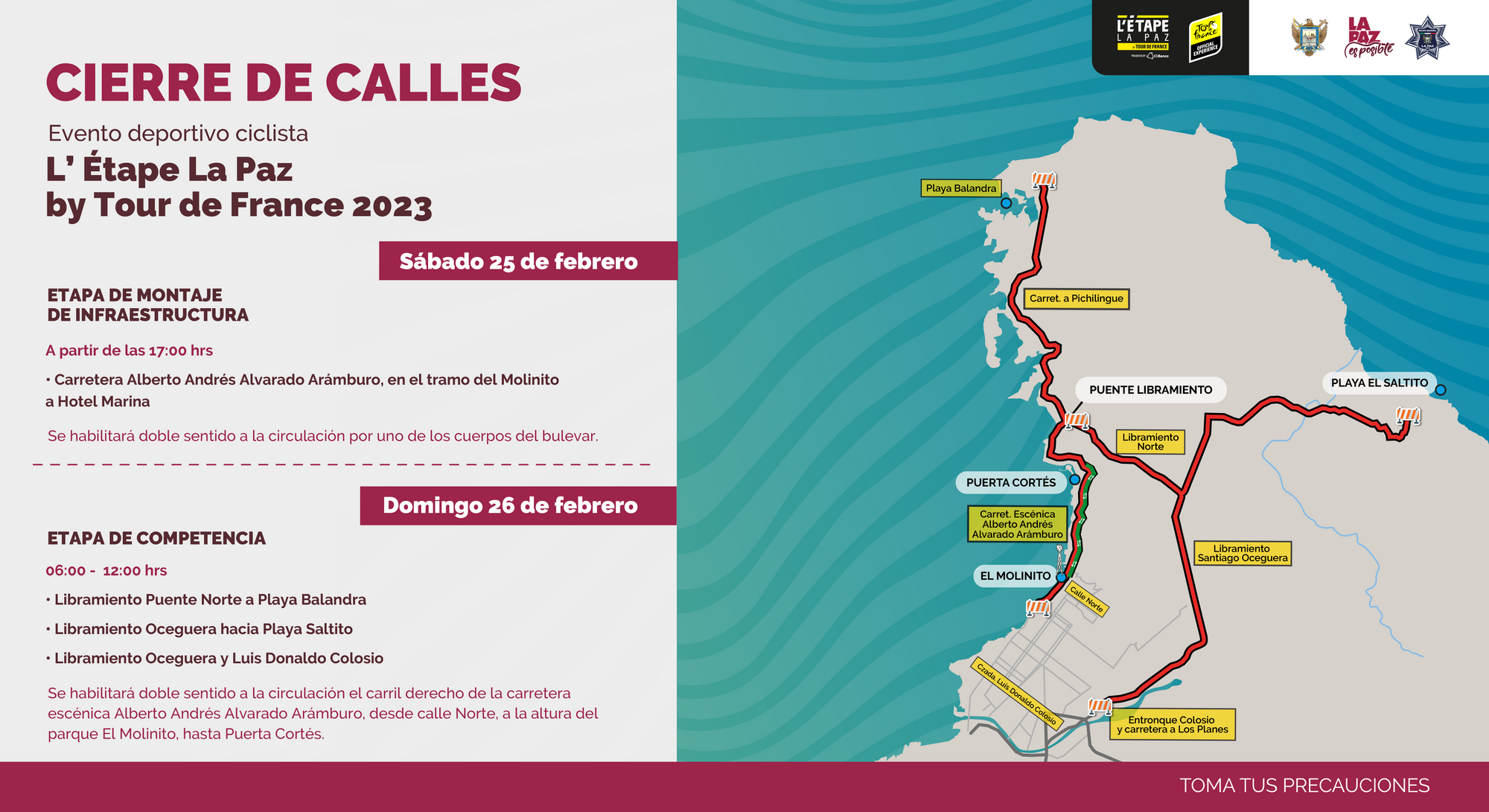 Cierre de vialidades por evento deportivo “L’ Étape La Paz by Tour de France 2023”