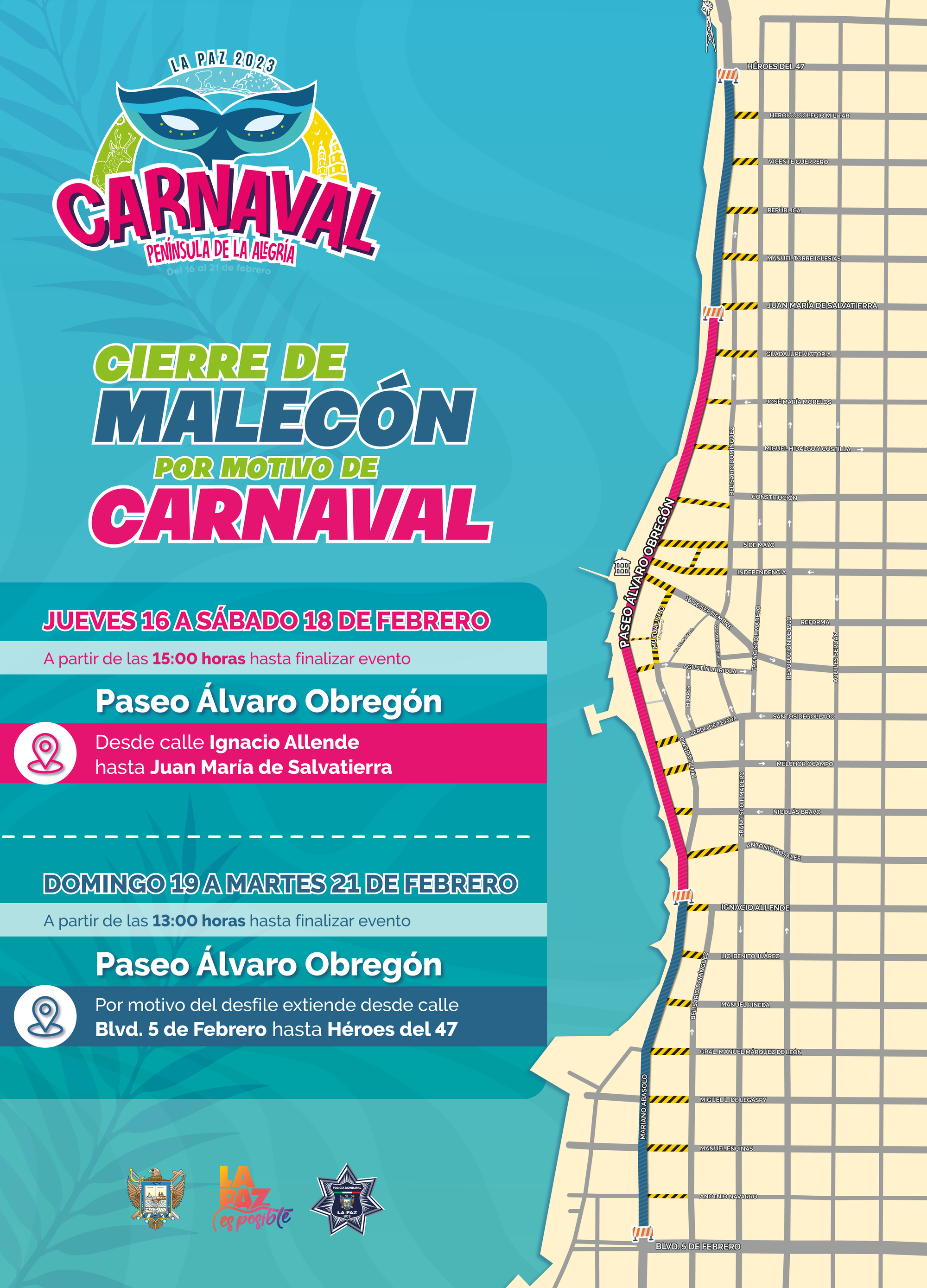 Cierre a la circulación con motivo del Carnaval La Paz 2023