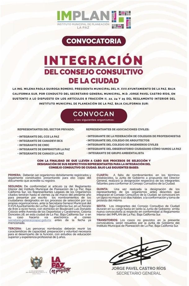 Lanza Ayuntamiento convocatoria pública para la integración del Consejo Consultivo de la Ciudad