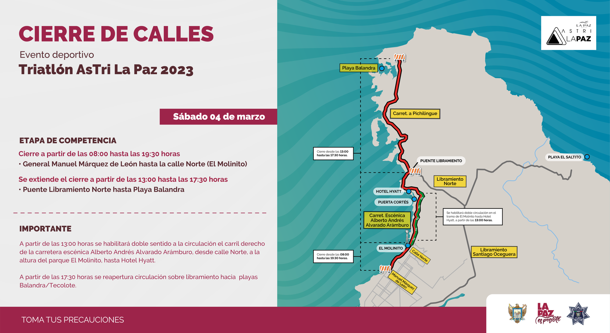 Habrá cierre de vialidades por “Triatlón “AsTri La Paz