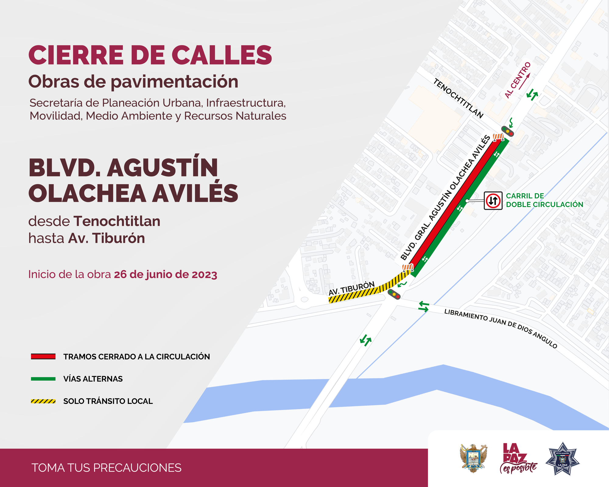 Este lunes se realizará el cierre de la circulación en los bulevares Forjadores y Agustín Olachea