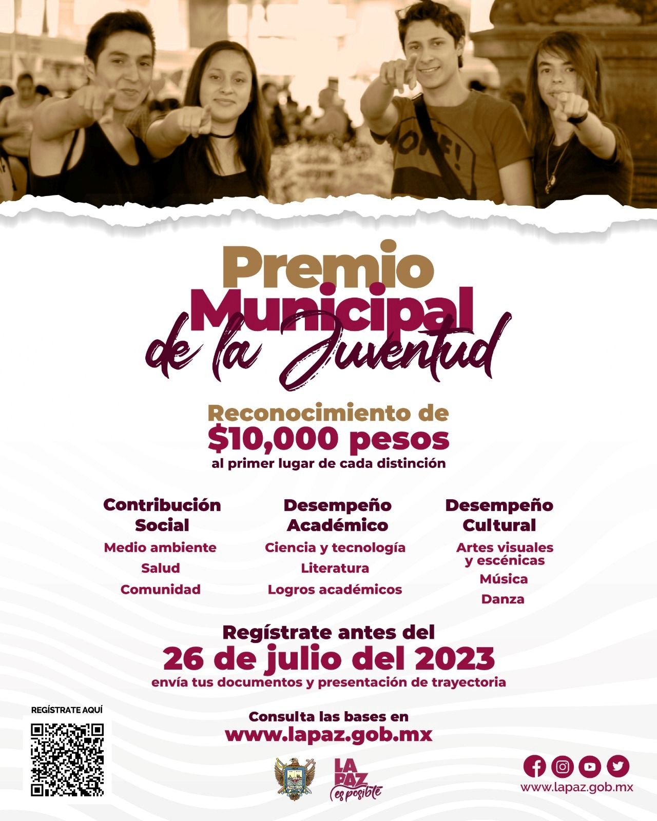 Convoca Ayuntamiento al Premio Municipal de la Juventud 2023