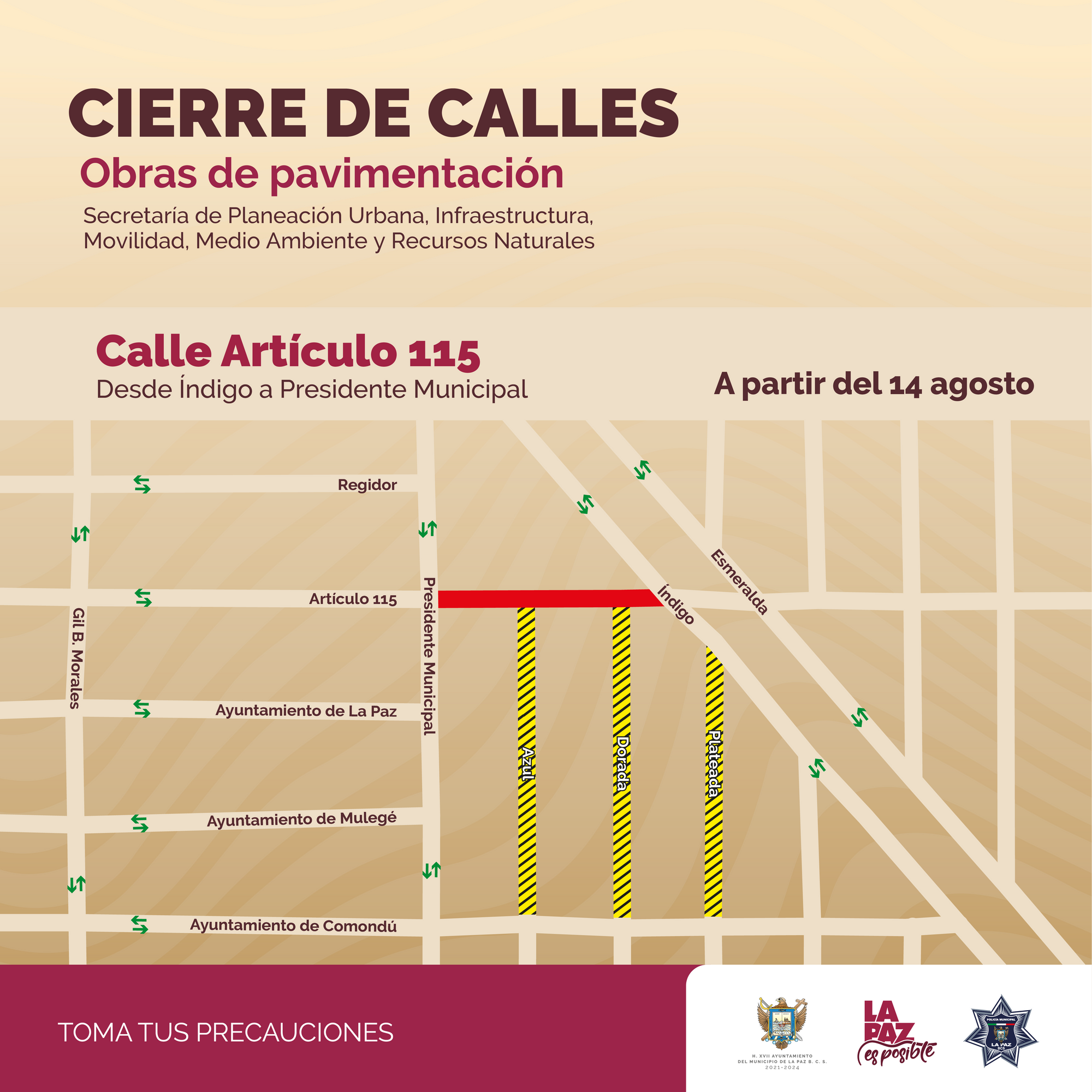 Cierre de circulación por obras de pavimentación en colonias El Esterito y Ayuntamiento