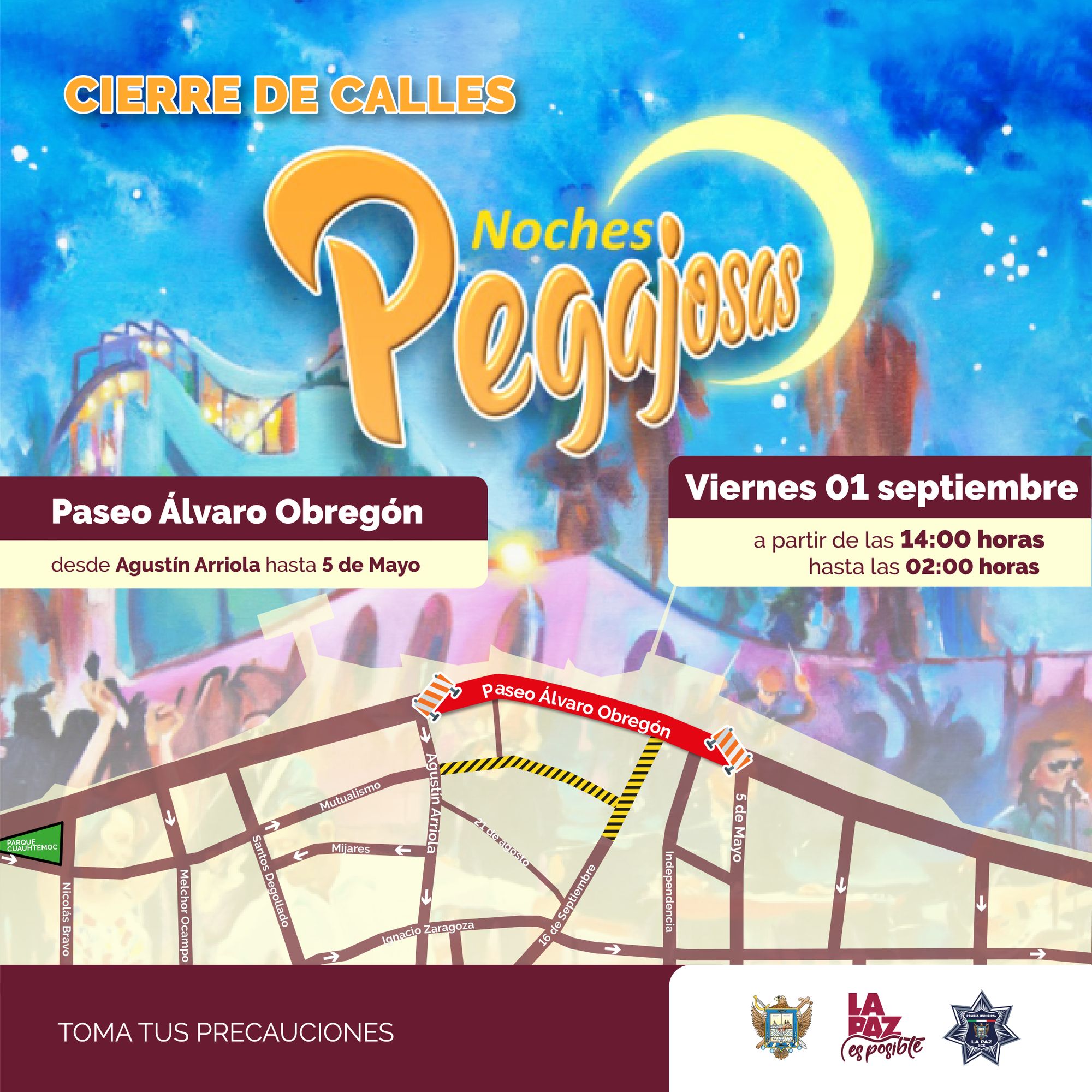 Cierre vial en el Paseo Álvaro Obregón por concierto “Noches Pegajosas”