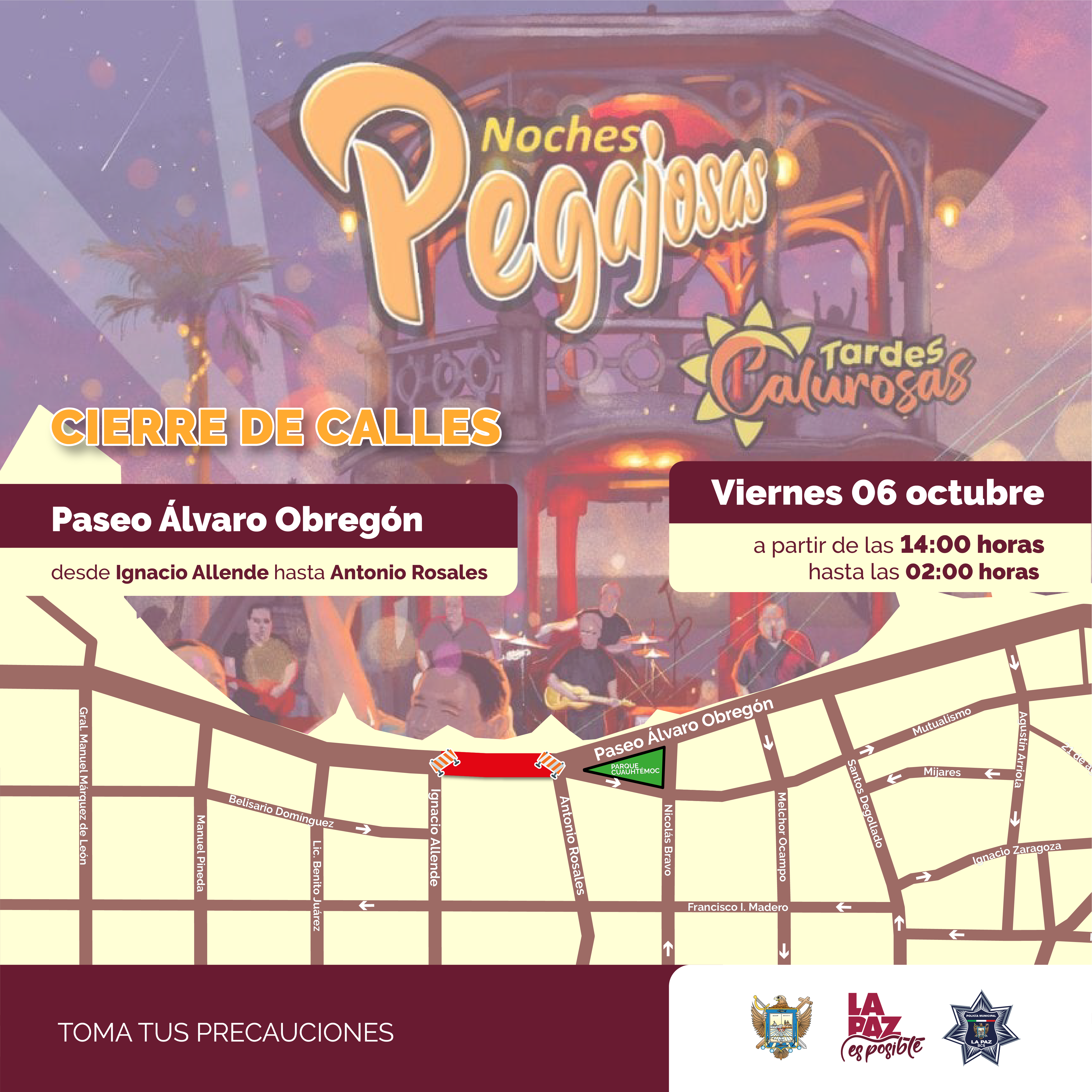 Por concierto de “Noches Pegajosas” y caminata habrá cierre vial en el Paseo Álvaro Obregón