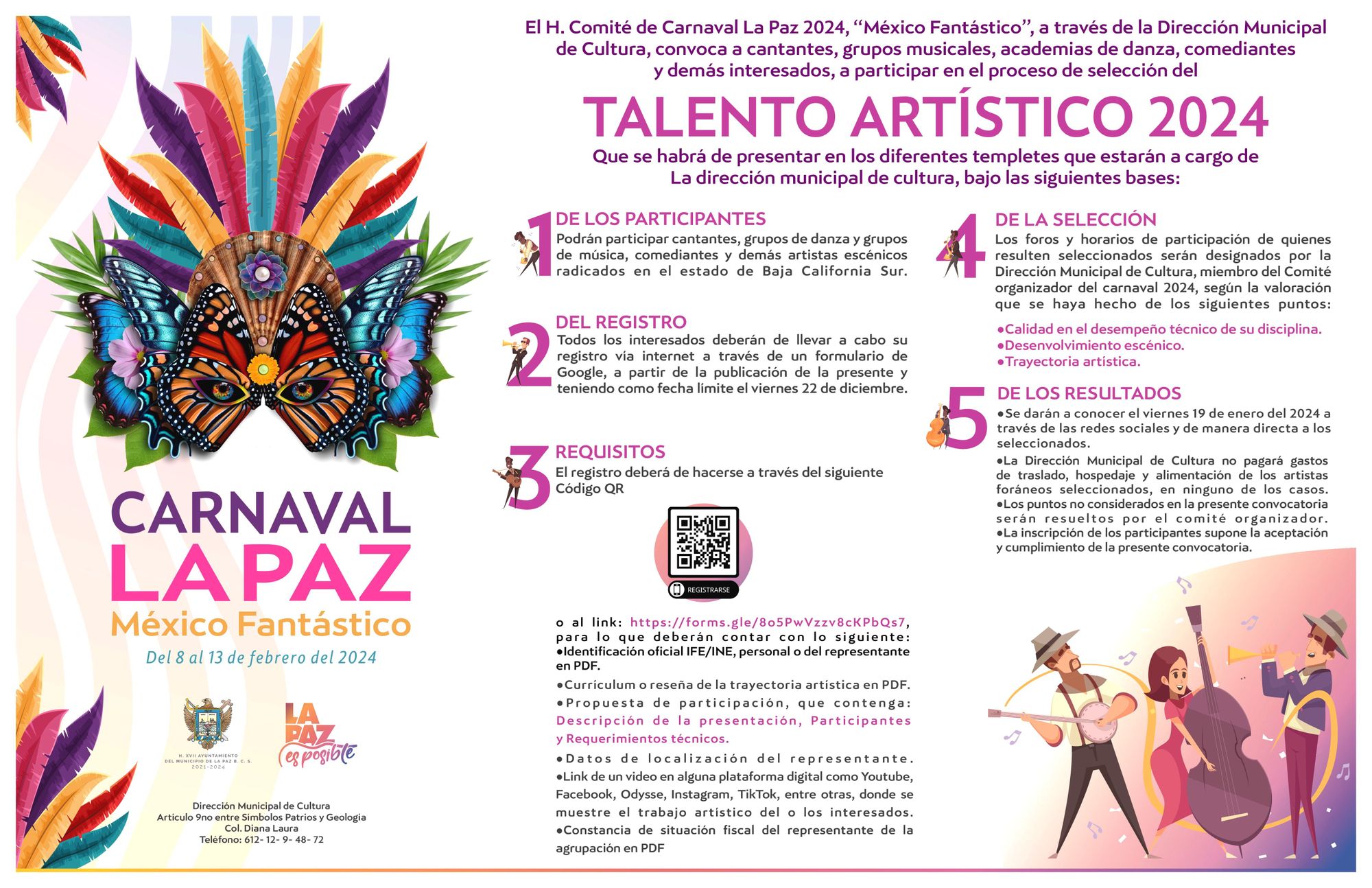 Continúa abierta convocatoria a los artistas locales para participar en el Carnaval 2024