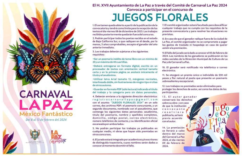 Continúa abierta convocatoria al certamen Juegos Florales del Carnaval La Paz 2024
