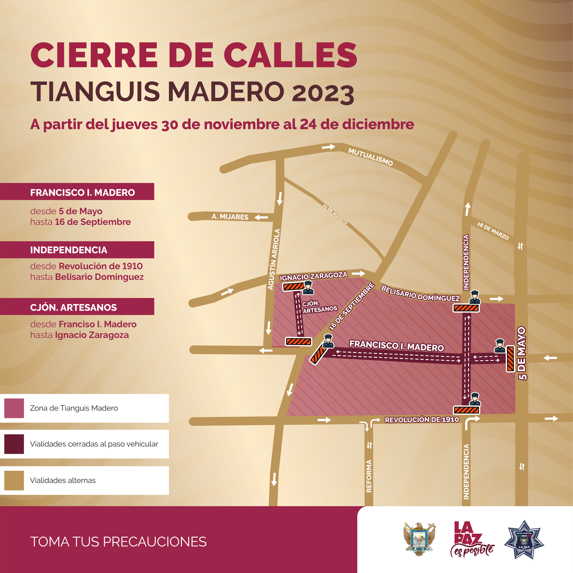 Cierre de vialidades por el tradicional Tianguis Madero 2023