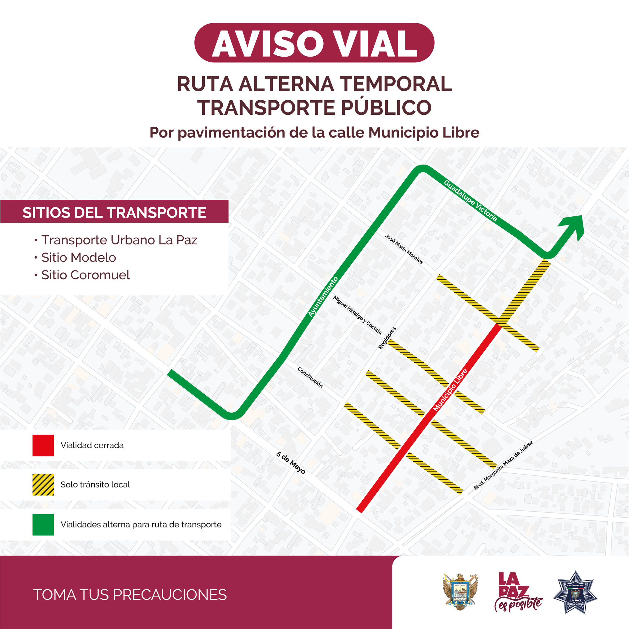 Se realizará el cierre de circulación vial por obras de reconstrucción de la calle Municipio Libre, tramo 5 de Mayo a Morelos