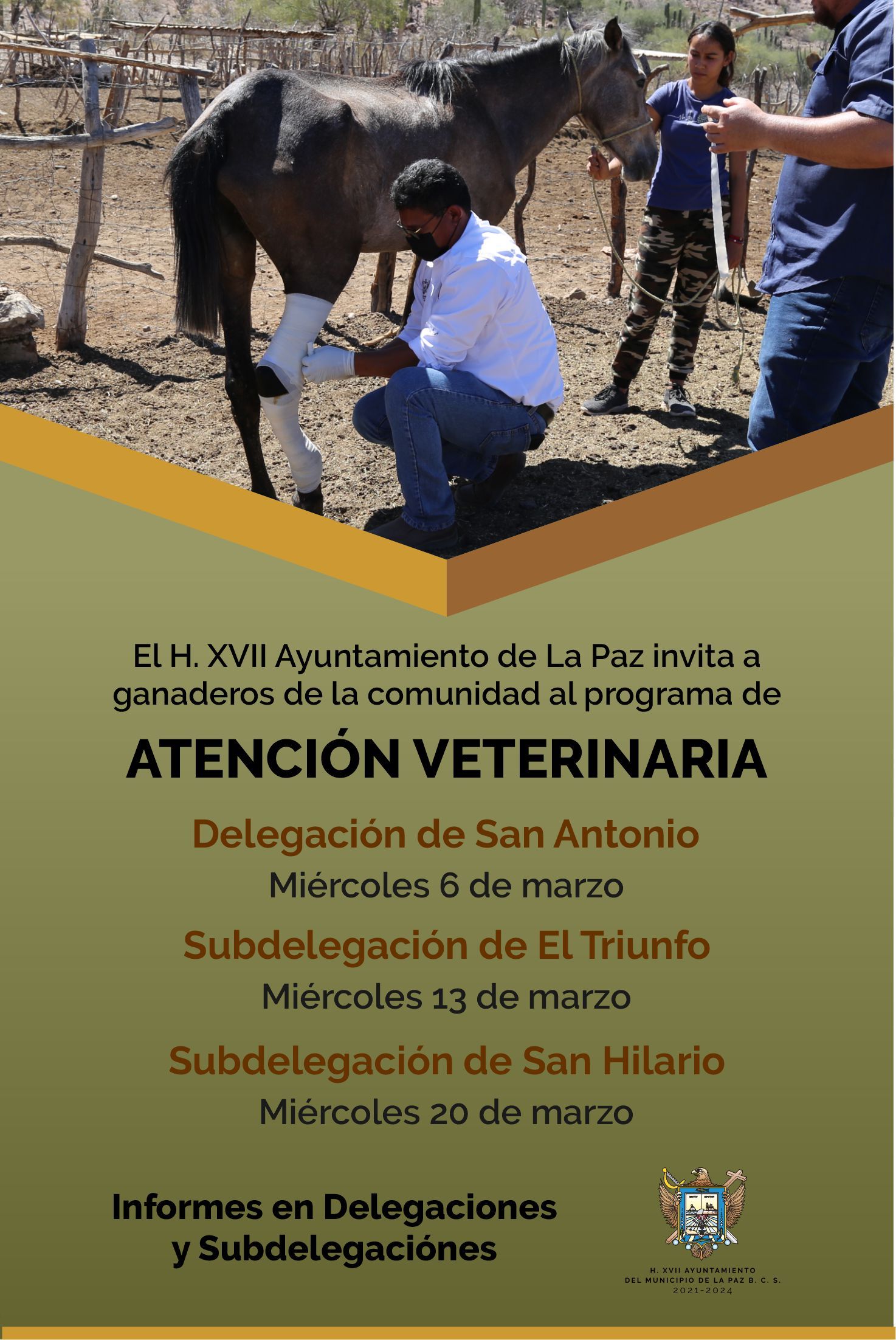 Invita Ayuntamiento de La Paz al Programa de Atención Veterinaria en zonas rurales