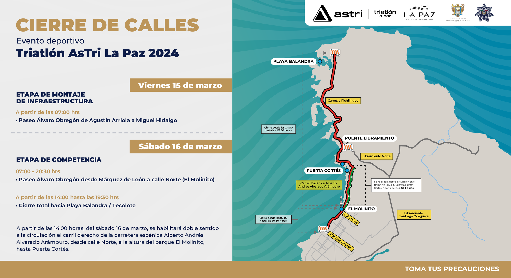 A partir del viernes 15 de marzo se implementarán diversos cierres a la circulación en el paseo Álvaro Obregón