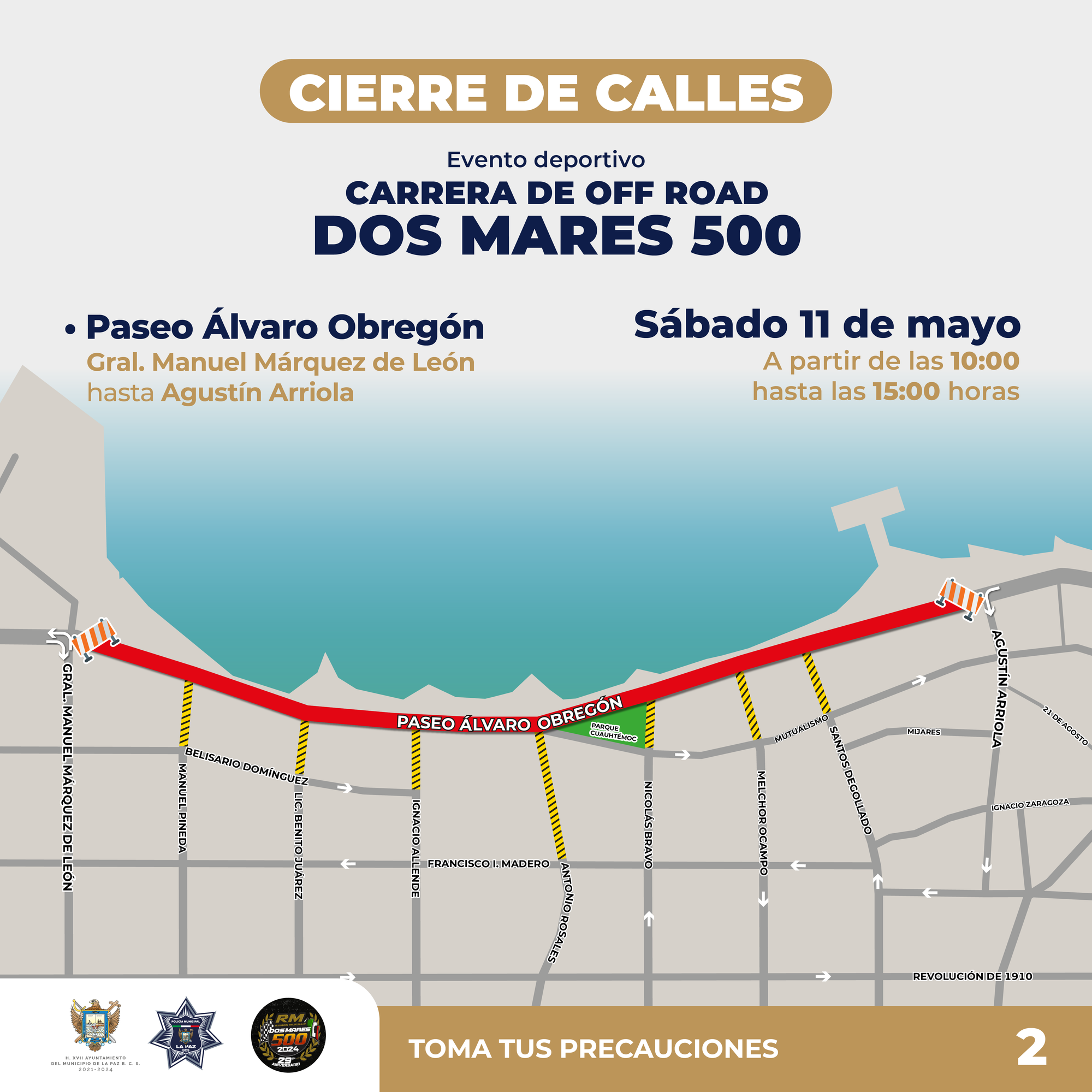 Policía Municipal realizará operativo vial para desarrollo de la carrera de Off-Road Dos Mares 500
