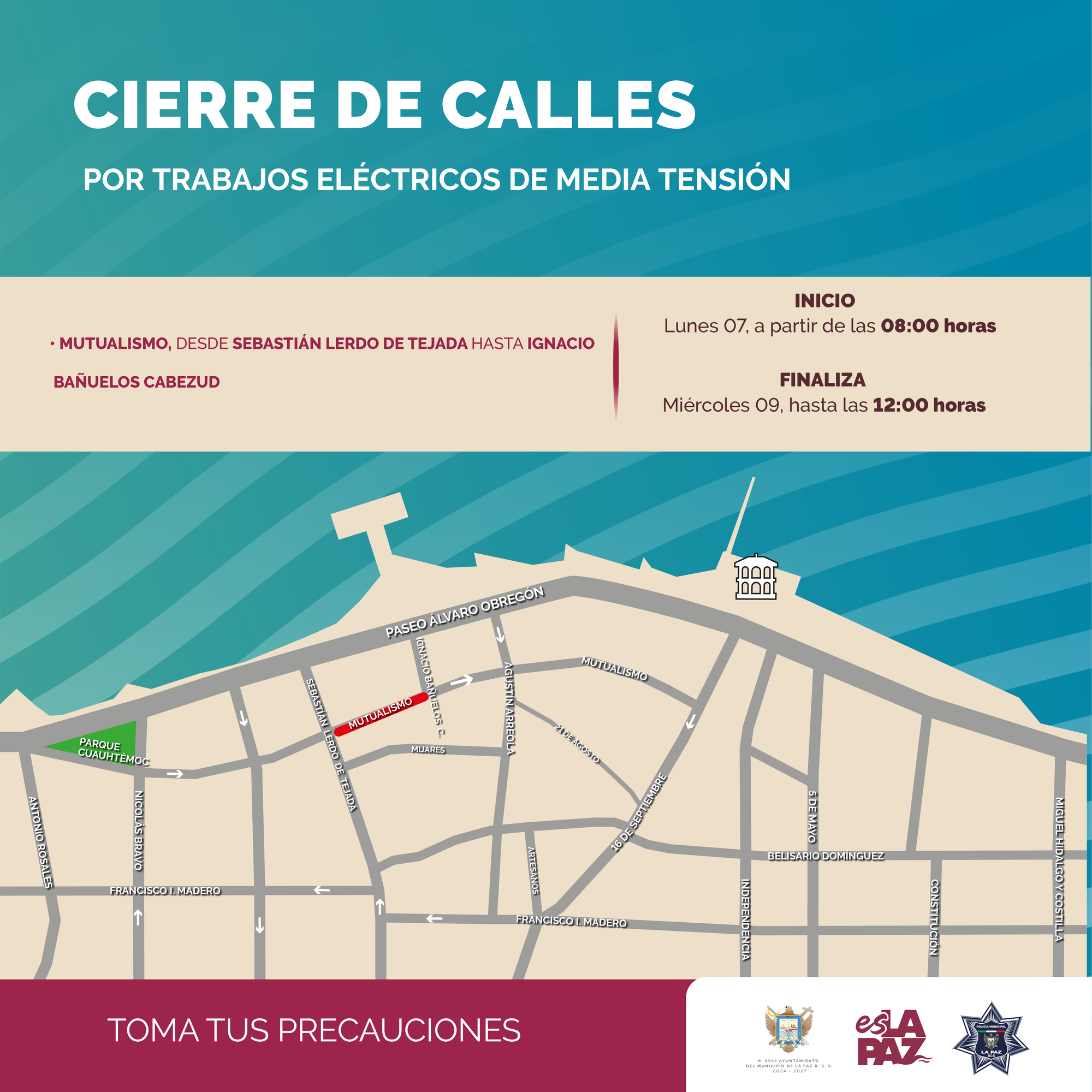 Anuncian cierre de vialidades en el Centro Histórico por trabajos de eléctricos de media tensión