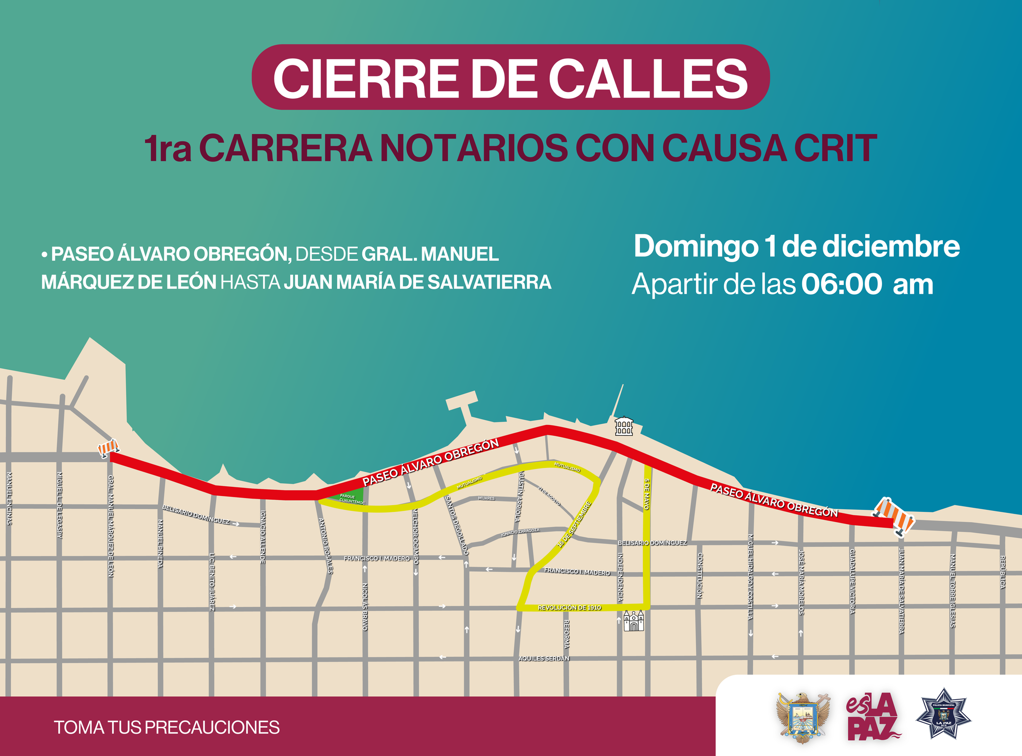 Realizarán cierre vial en el Malecón y Centro Histórico para la “1ra. Carrera Notarios con Causa CRIT”