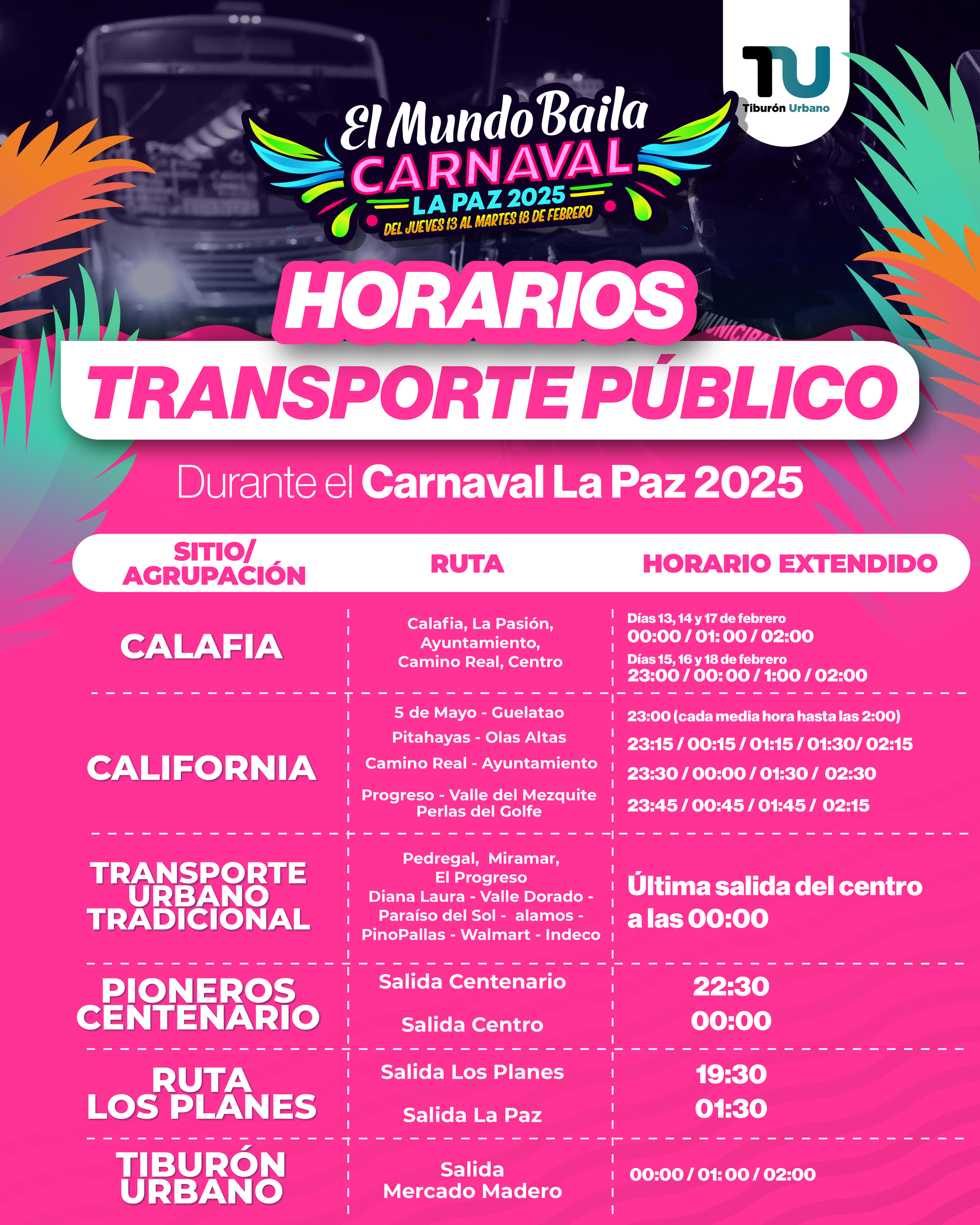 Amplían horario del transporte público durante el Carnaval de La Paz