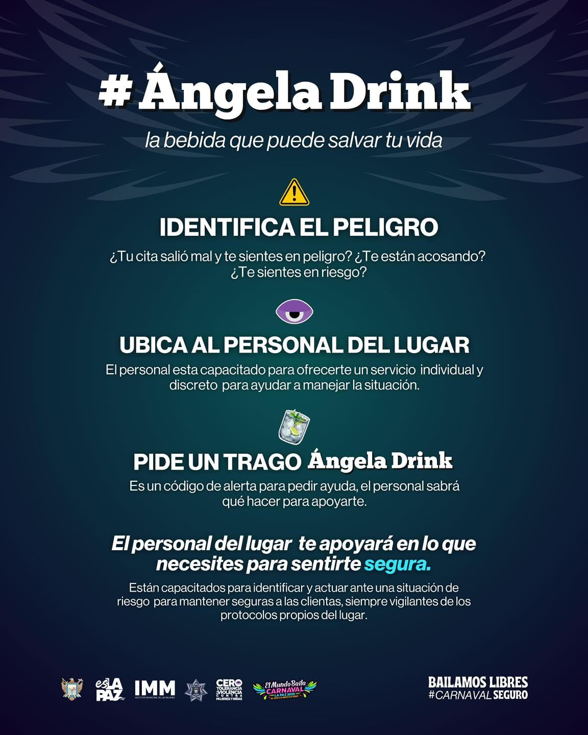 Activan el protocolo “Ángela Drink” para seguridad de las mujeres durante el Carnaval La Paz 2025