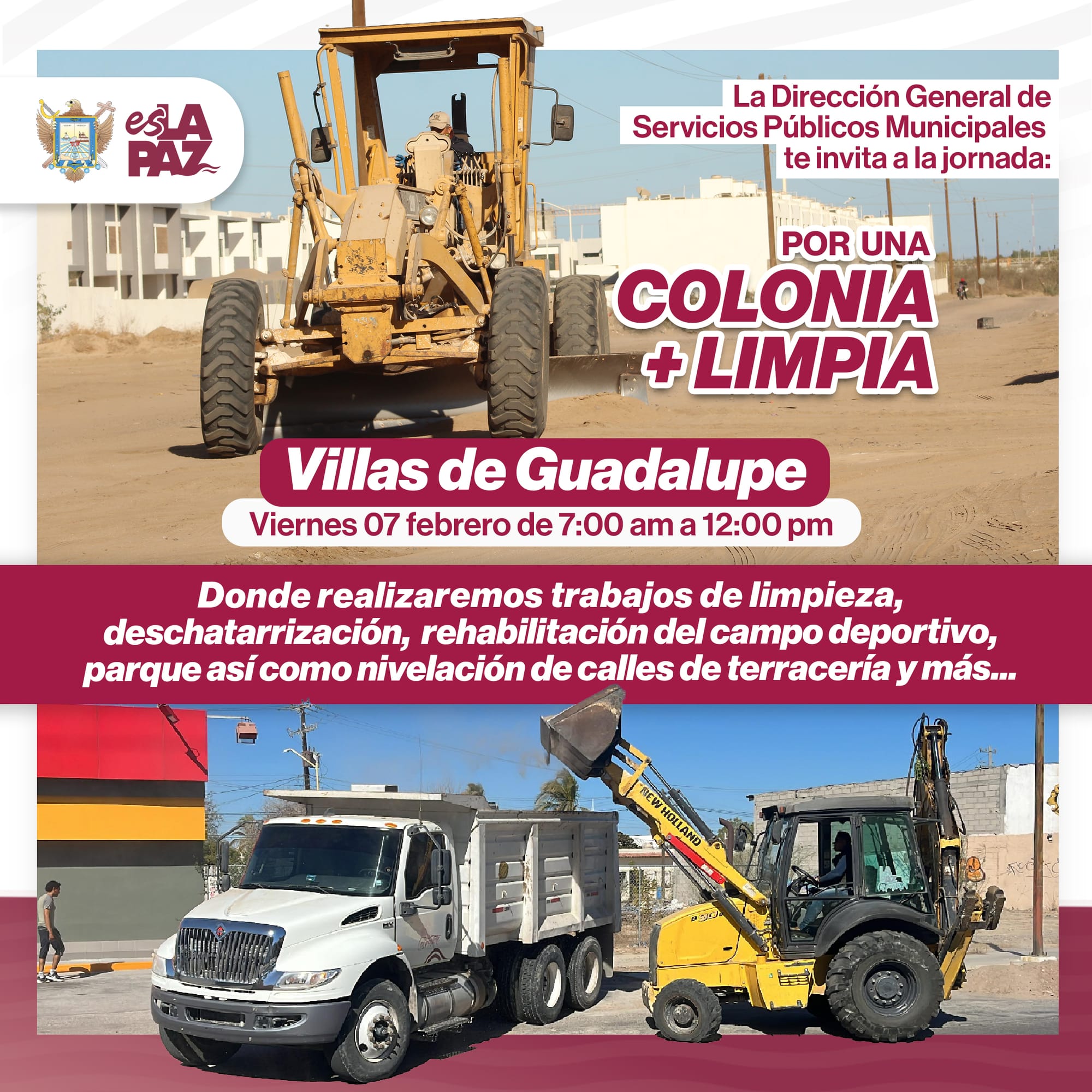 Ayuntamiento de La Paz anuncia jornada de limpieza en la colonia Villas de Guadalupe