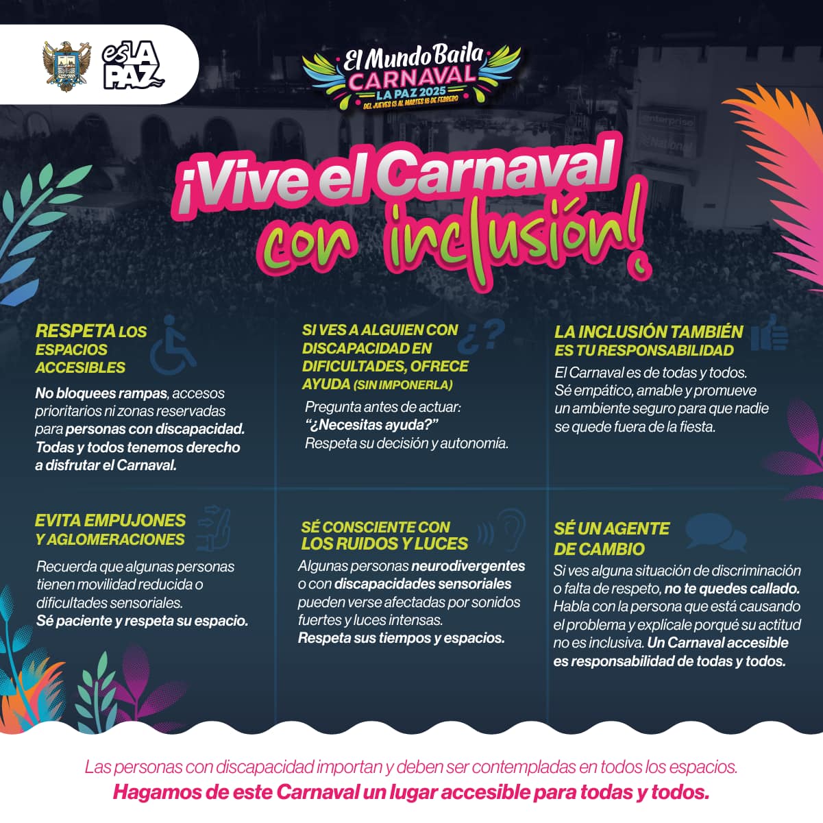 Garantizan espacio accesible para personas con discapacidad en el Carnaval de La Paz 2025