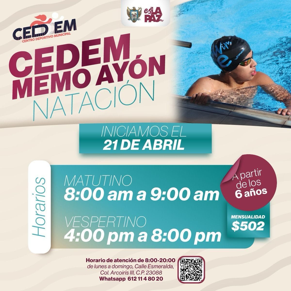 Invita Ayuntamiento de La Paz a clases de natación en el CEDEM “Memo” Ayón