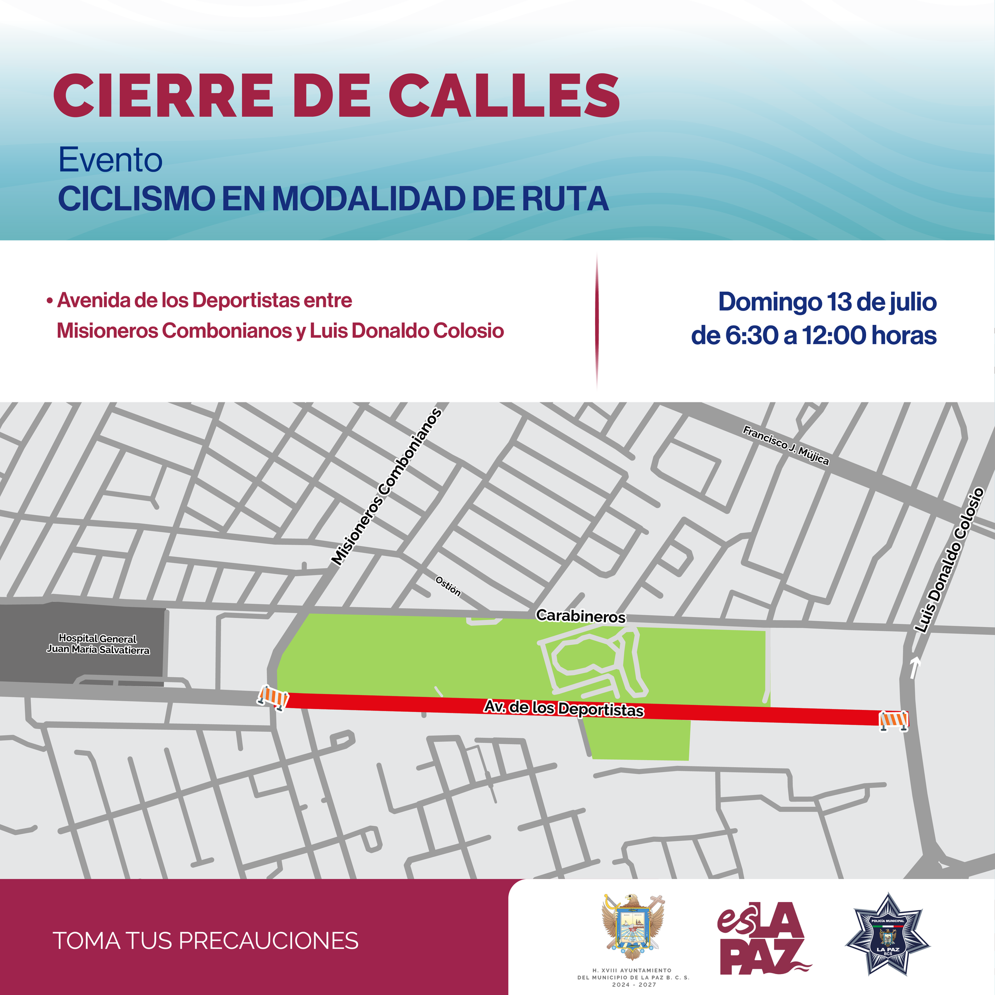 Cierre vial en avenida de los Deportistas para este fin de semana por eventos de ciclismo
