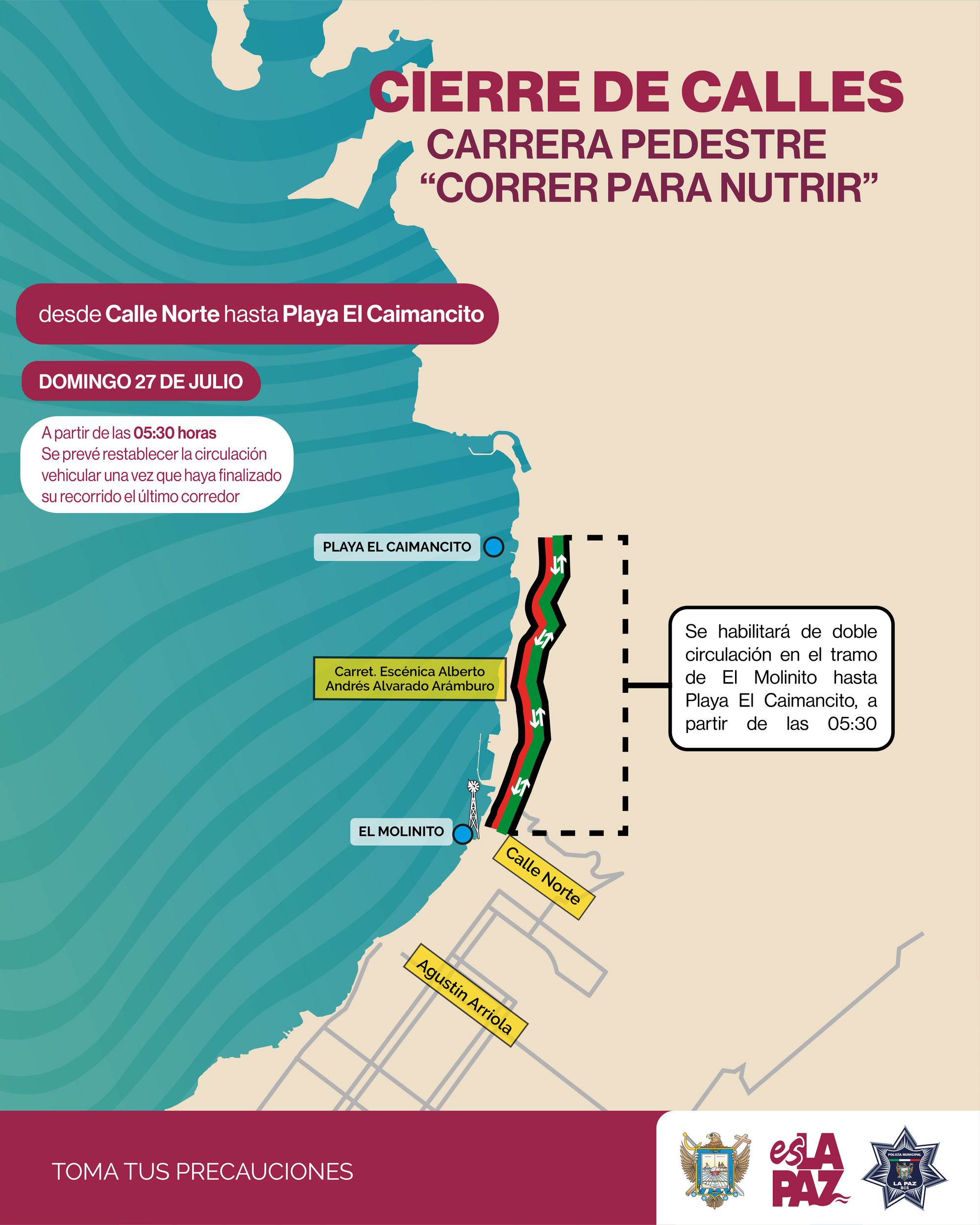 Cierre vial en la carretera escénica por la carrera pedestre “Correr Para Nutrir”