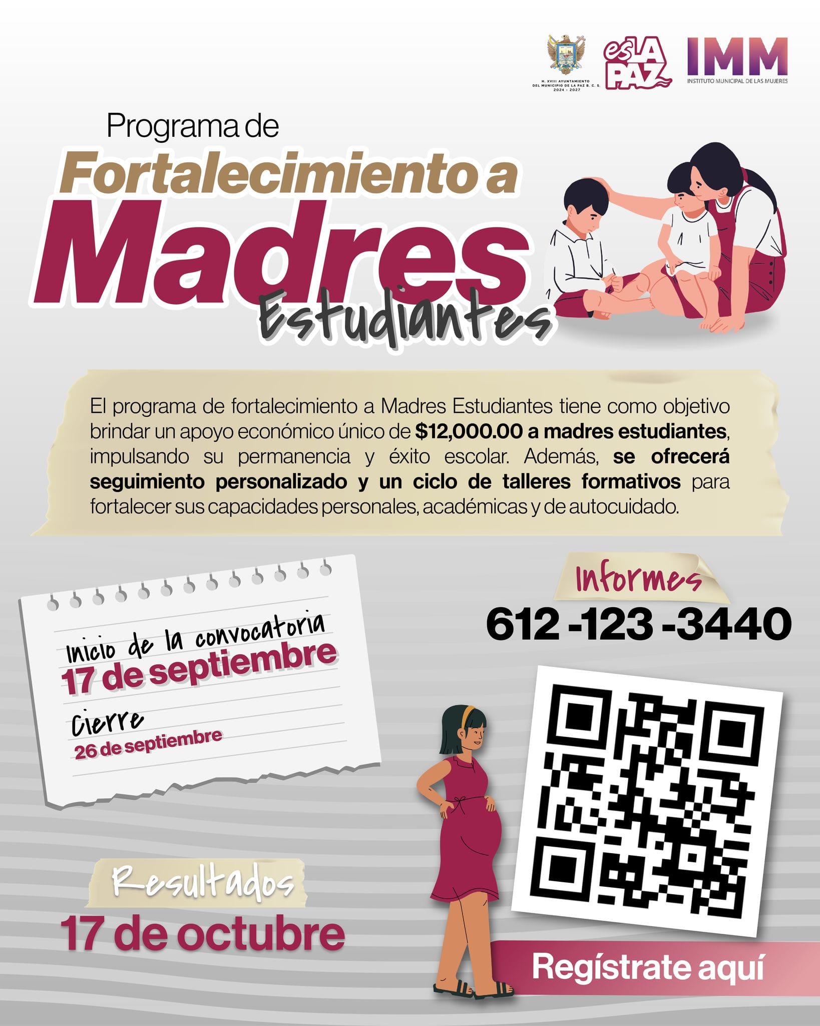 Abre IMM La Paz convocatoria para apoyar a madres estudiantes con beca económica