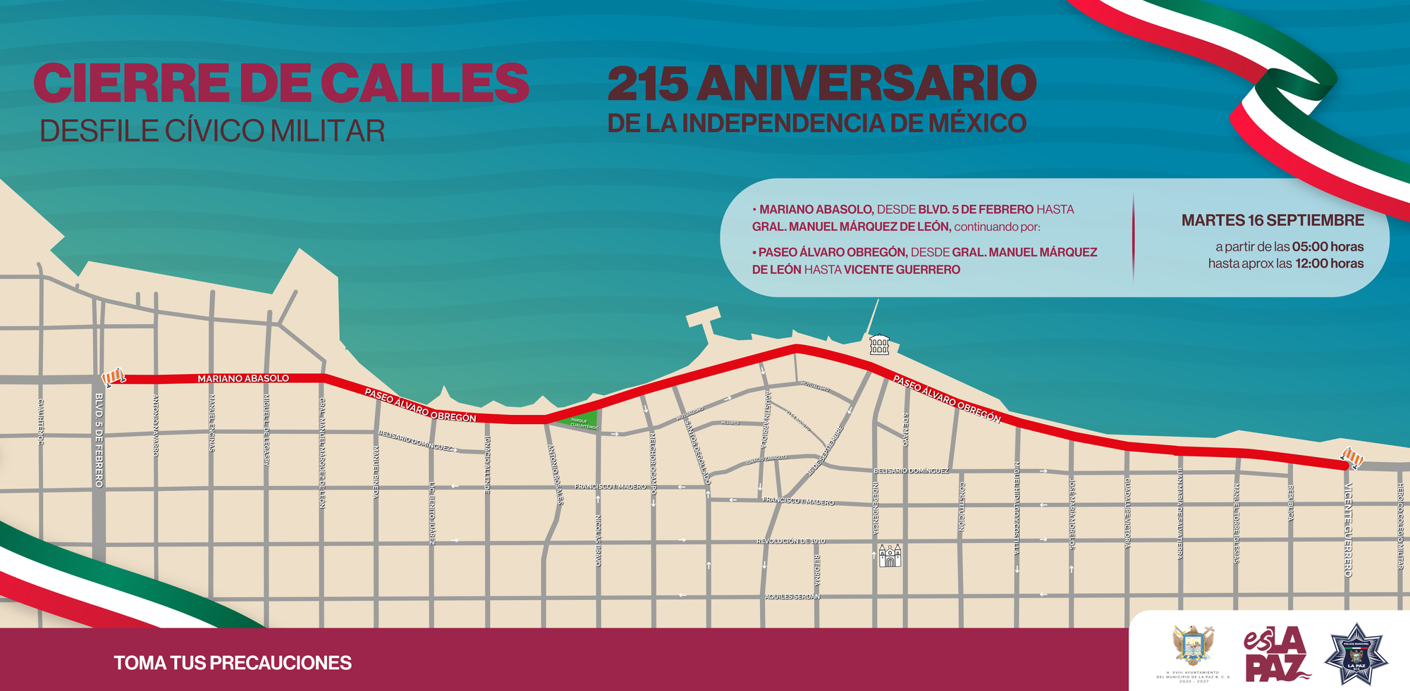 Implementará Policía Municipal diversos cierres viales por festejos patrios