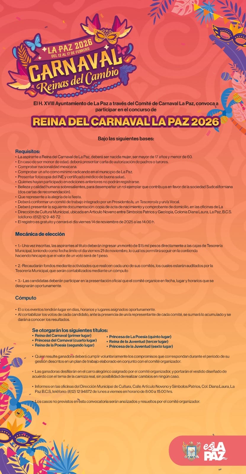 Inicia el registro para la Corte Real del Carnaval La Paz 2026 “Reinas del Cambio”