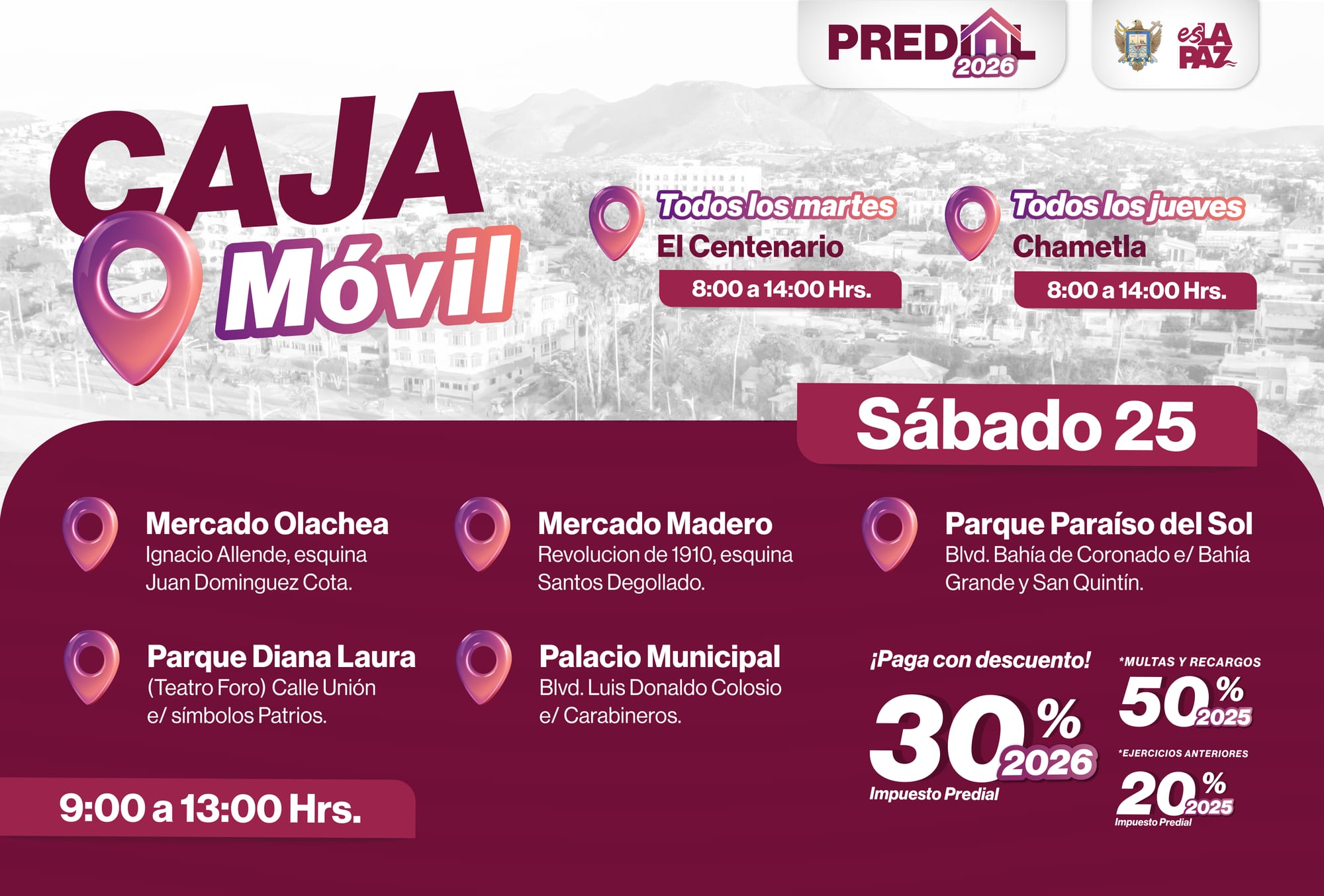 Ayuntamiento de La Paz instala cajas móviles adicionales para pago del Predial