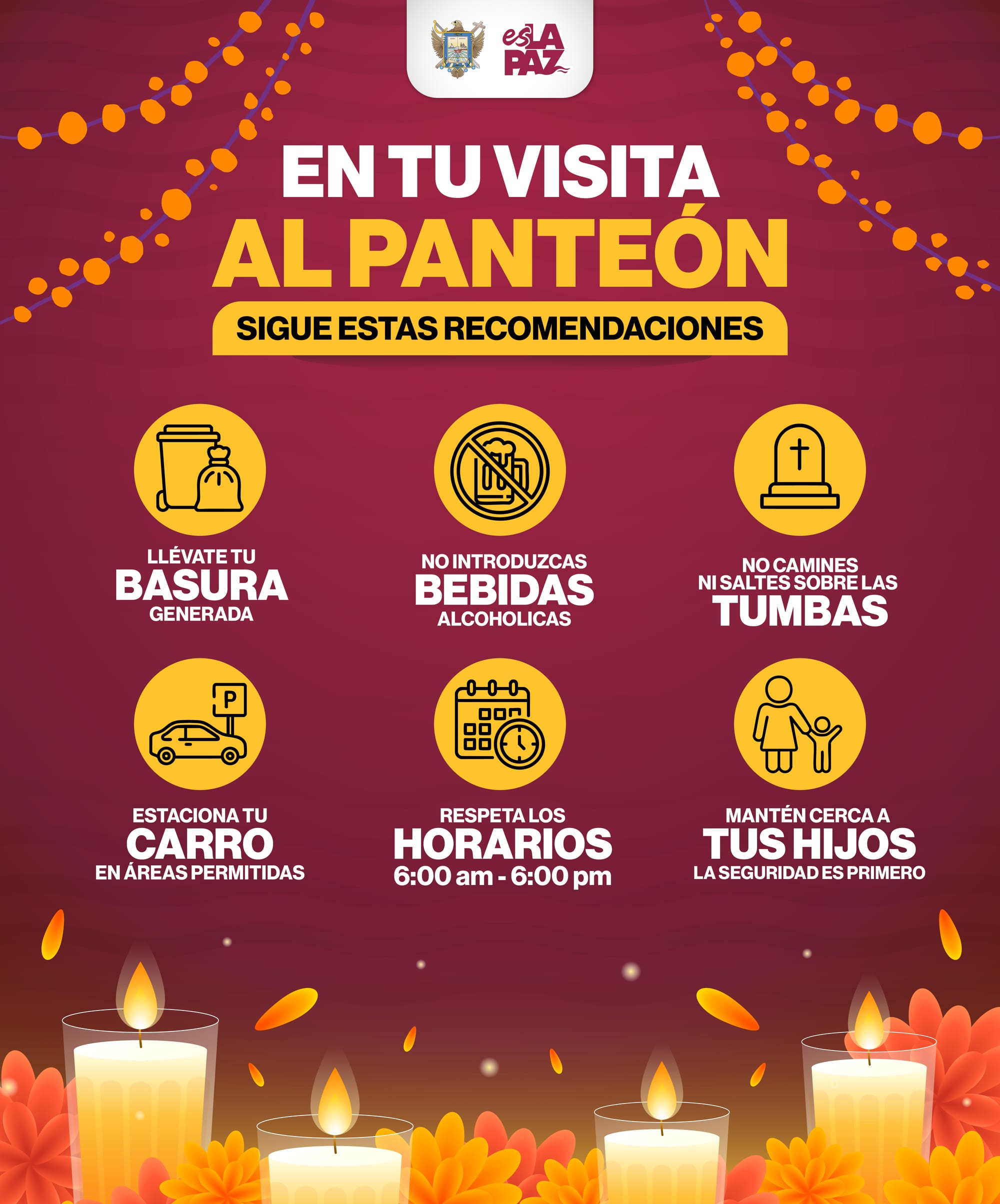 Emite Gobierno de La Paz recomendaciones para una visita segura en panteones municipales