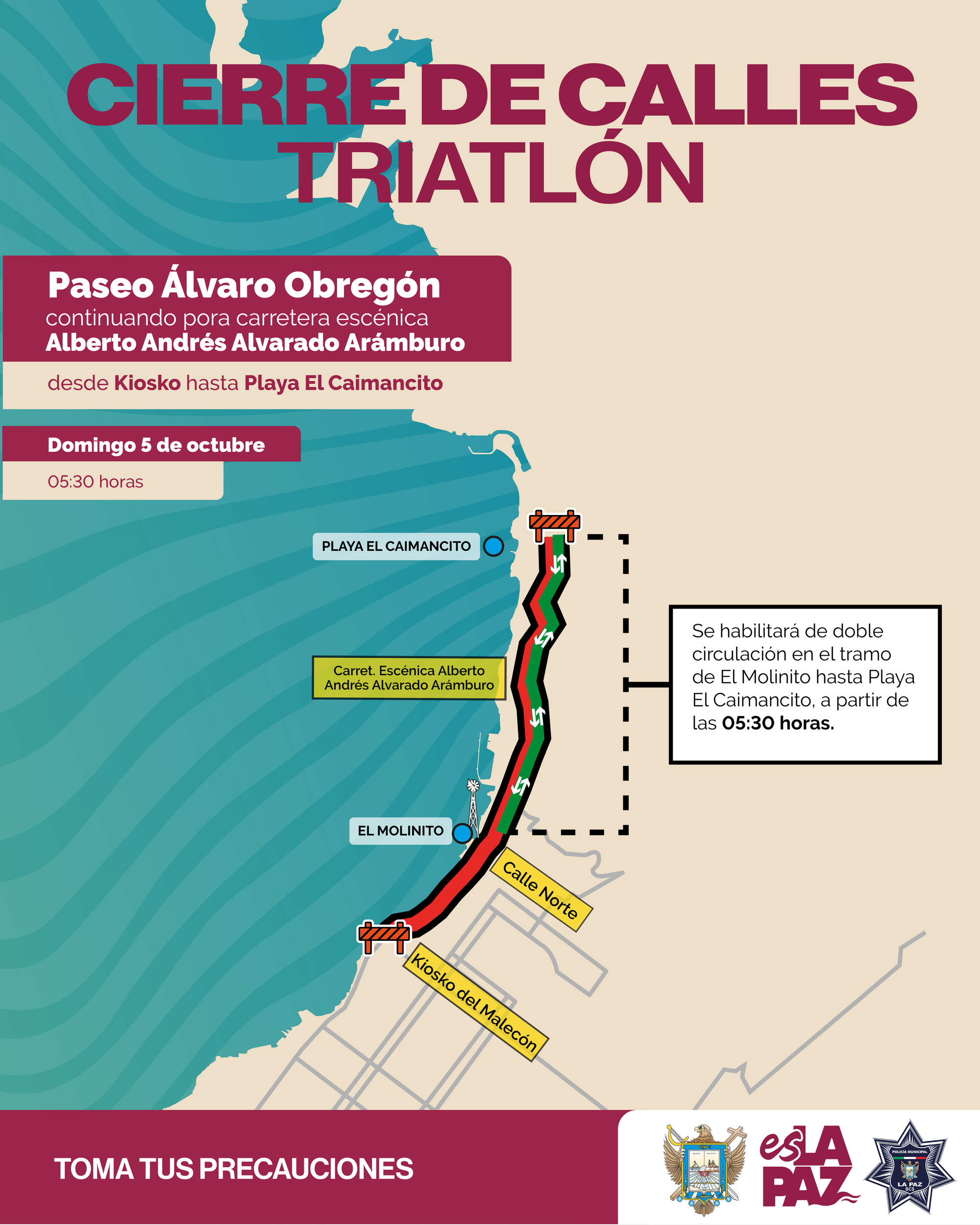 Cierre del Paseo Álvaro Obregón por Triatlón La Paz El Caimancito 2025