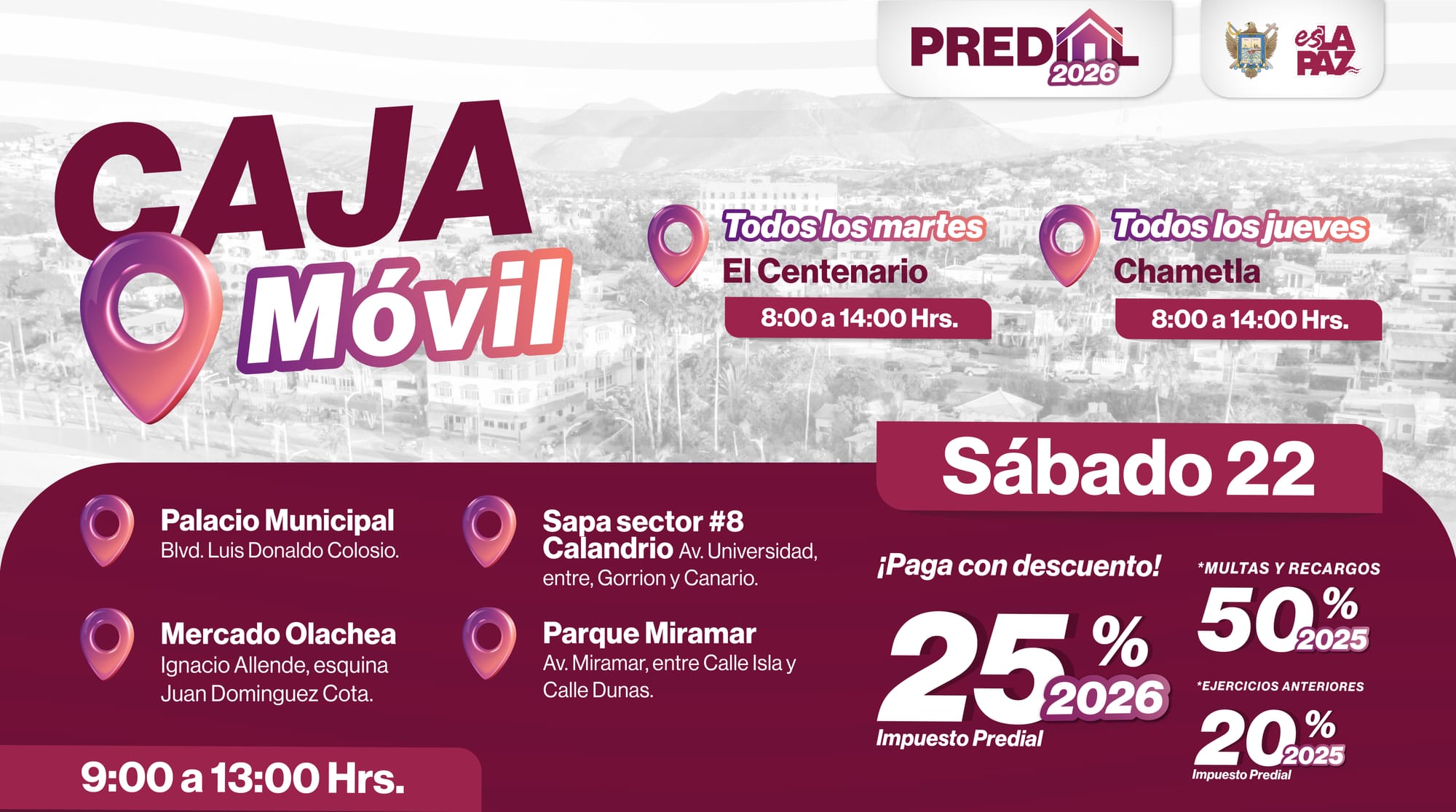 Instalan cajas móviles para pago del Predial este fin de semana en La Paz