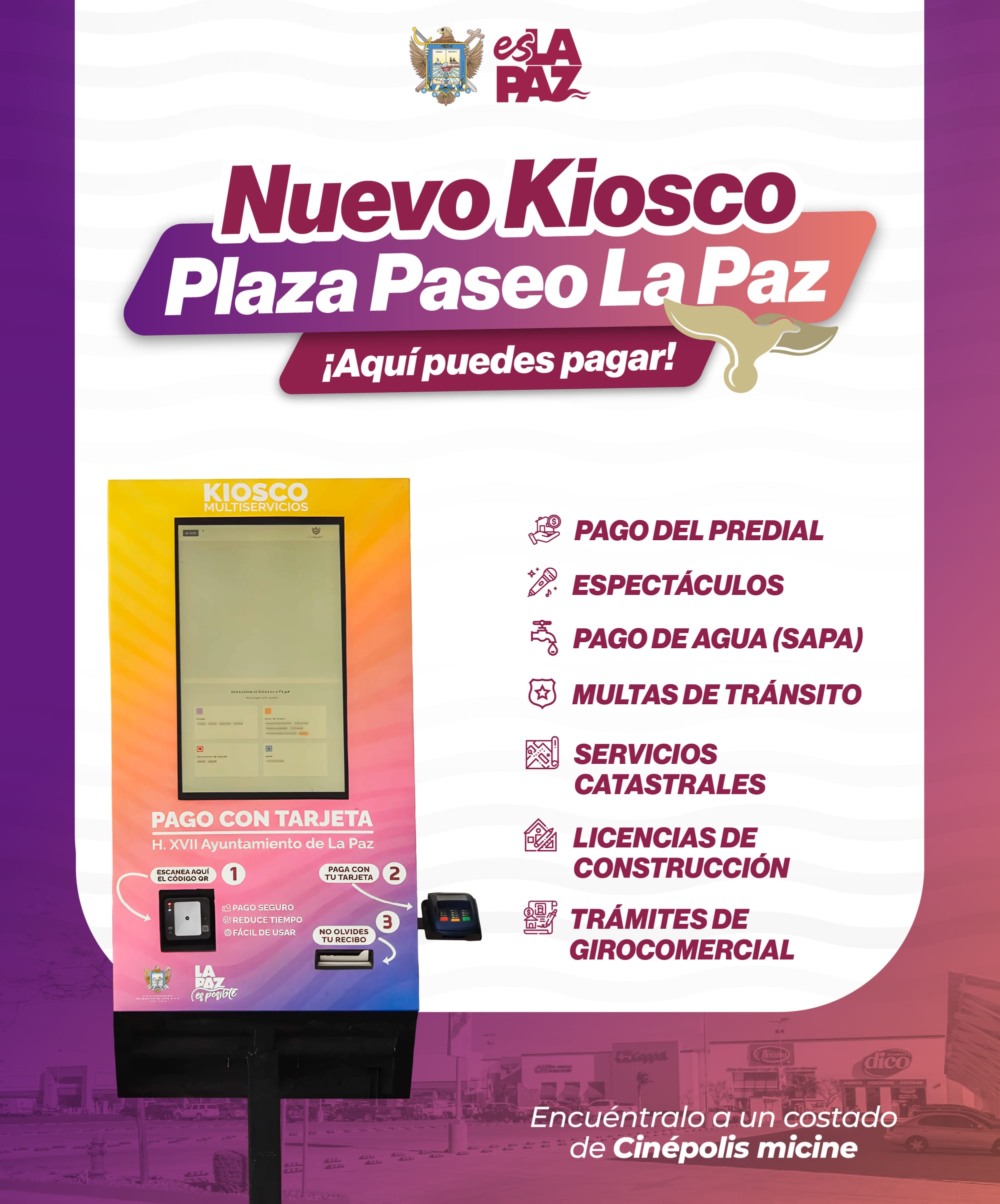 Instala Ayuntamiento de La Paz nuevo Kiosco Multiservicios para pago de predial