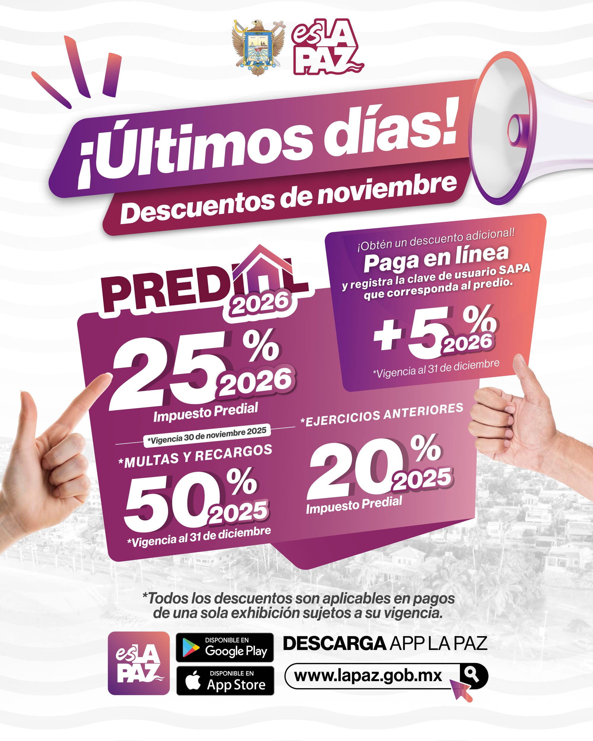 Últimos días con 25% de descuento en pago de predial 2026