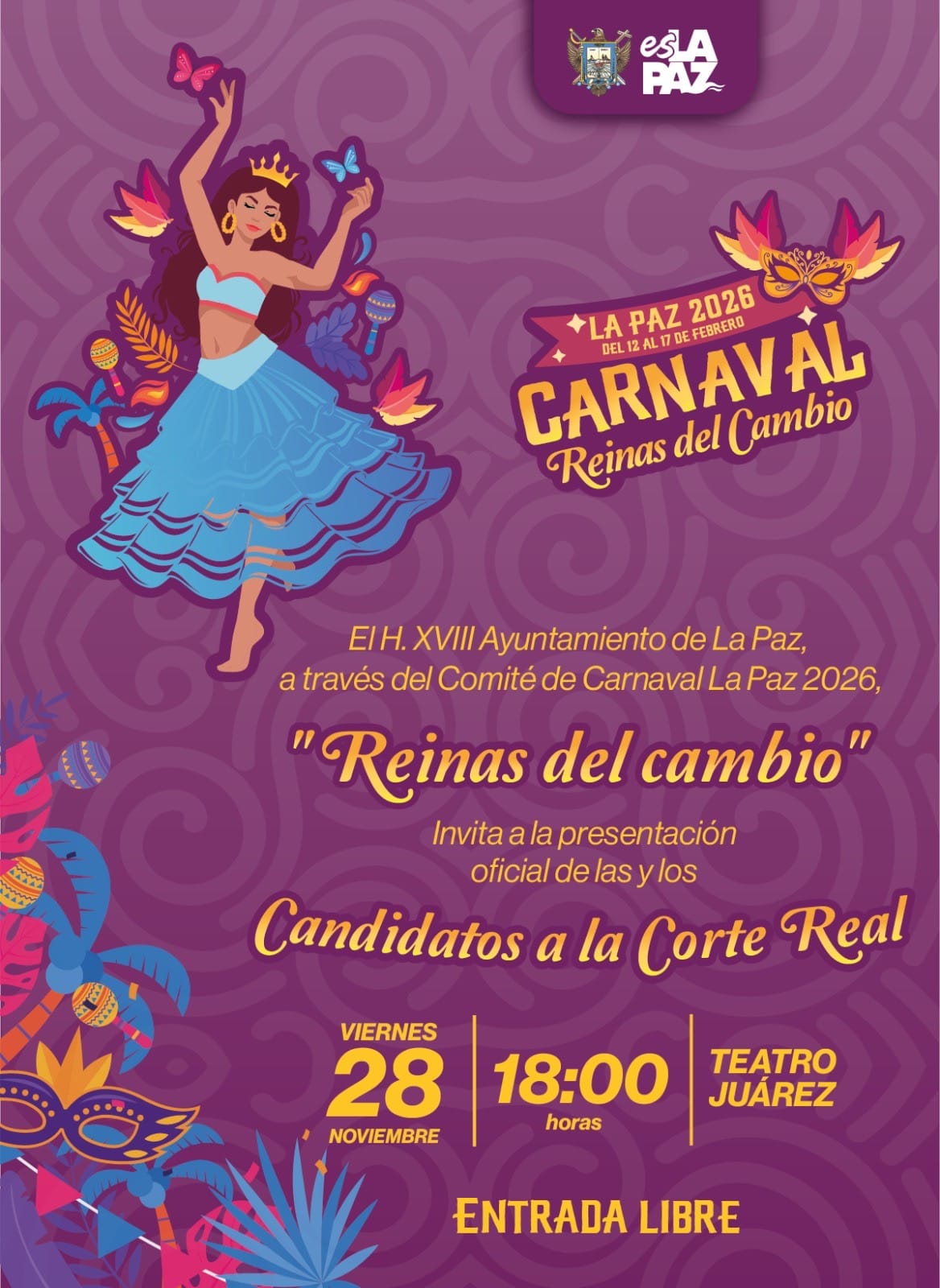 Invitan a la presentación de las y los candidatos a la Corte Real del Carnaval 2026