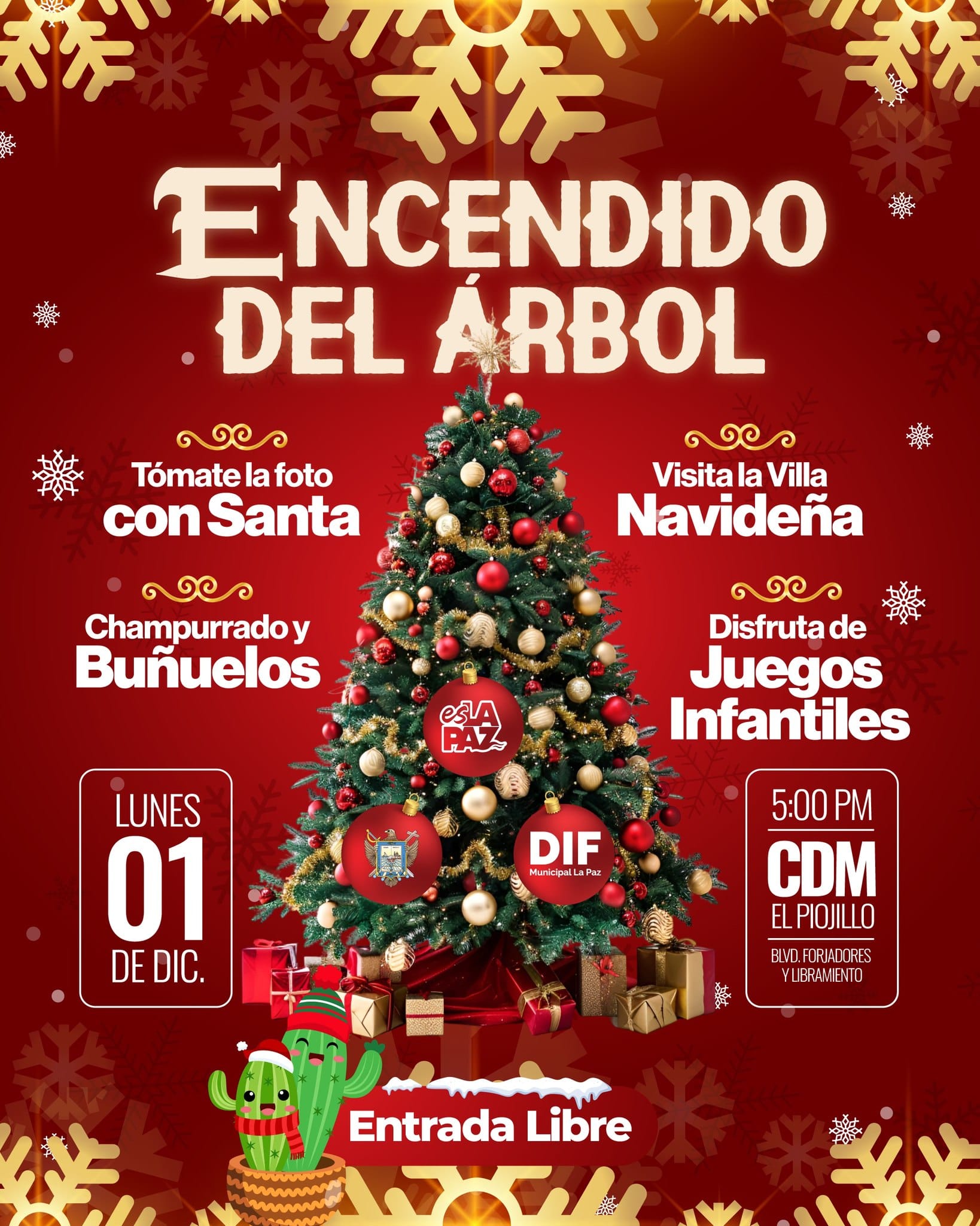 Invita Ayuntamiento de La Paz al tradicional encendido del árbol navideño
