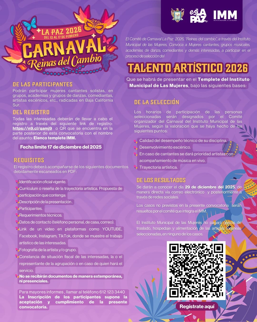 Instituto Municipal de las Mujeres lanza convocatoria para participar en el Carnaval 2026