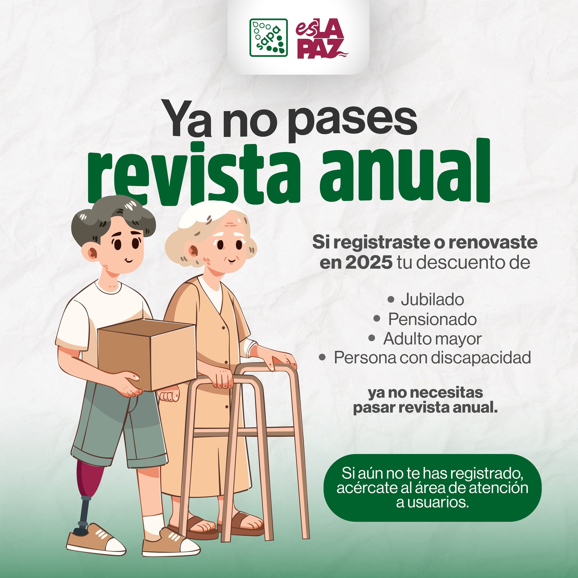 Usuarios del padrón de descuentos de OOMSAPAS La Paz ya no necesitan pasar revista