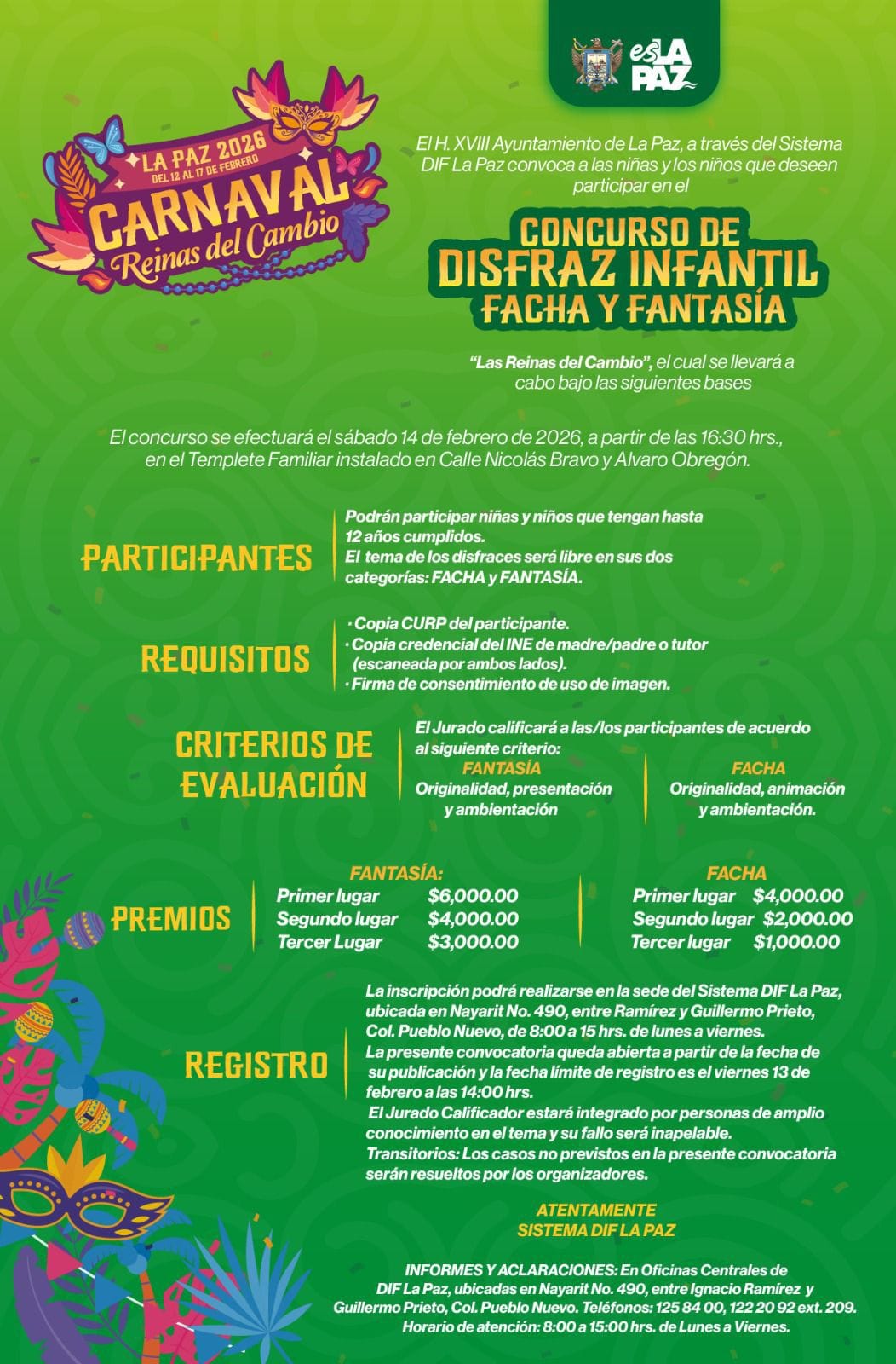 Invita DIF Municipal al Concurso de Disfraz Infantil del Carnaval La Paz 2026