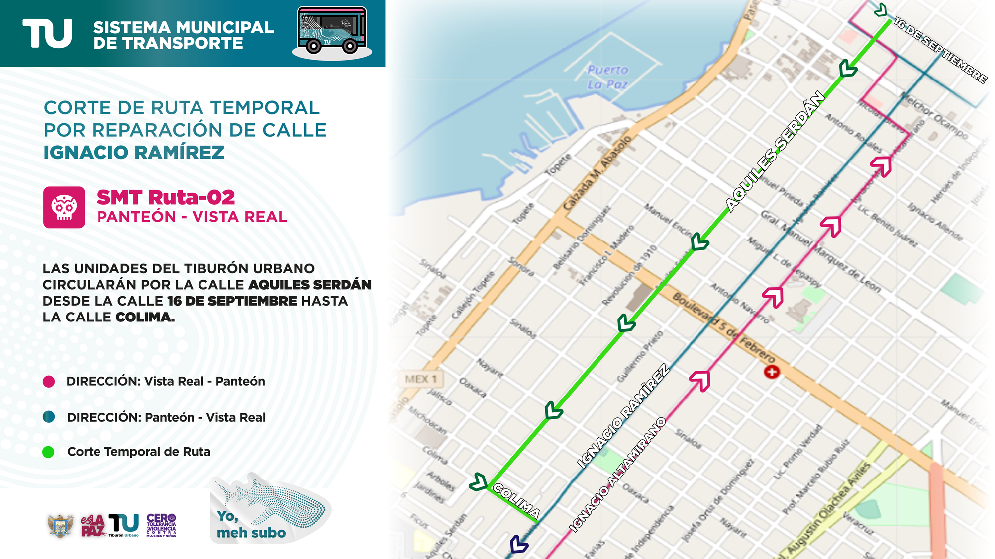 Anuncian ruta alterna del Tiburón Urbano por obras de pavimentación