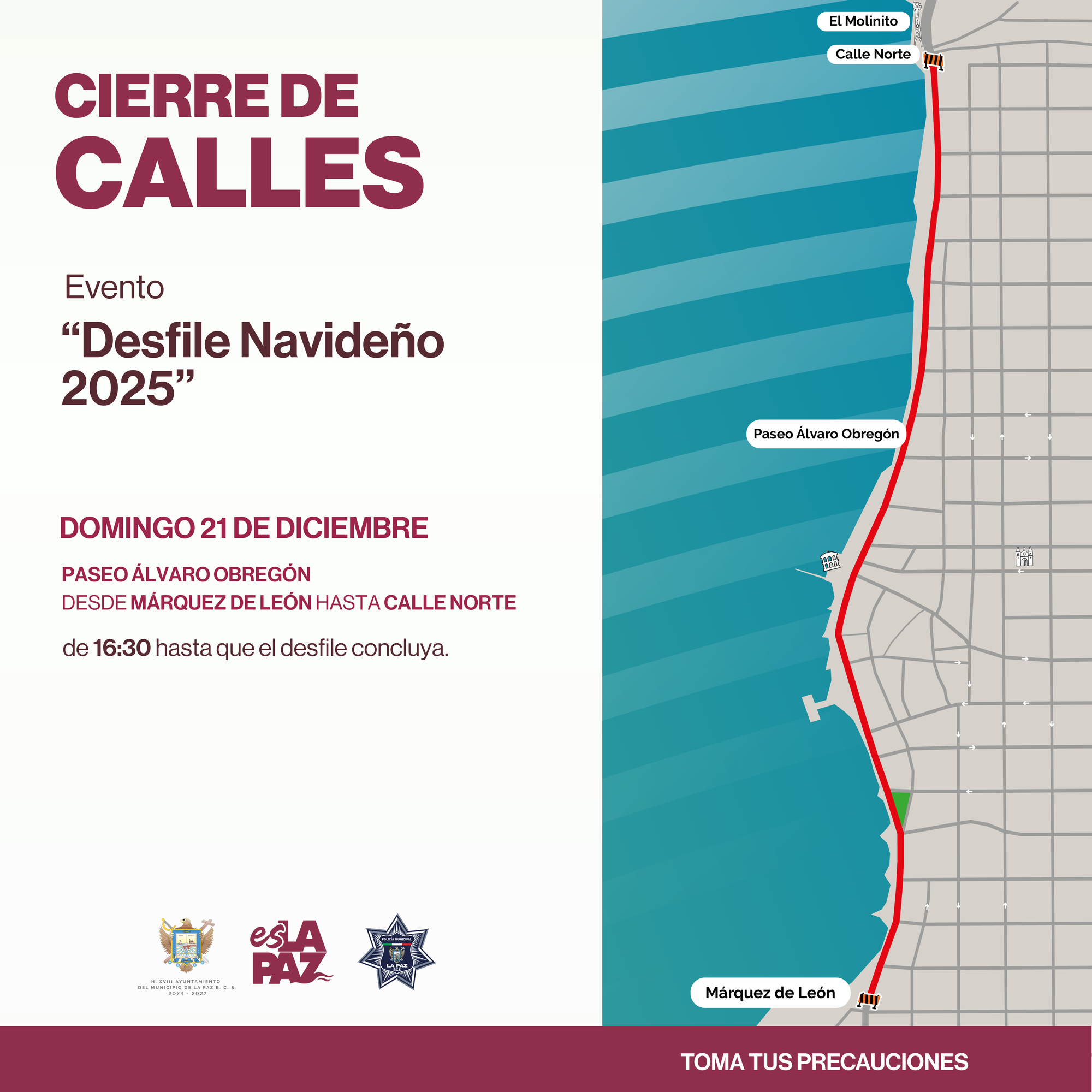 Anuncian cierres viales por desfile navideño este domingo