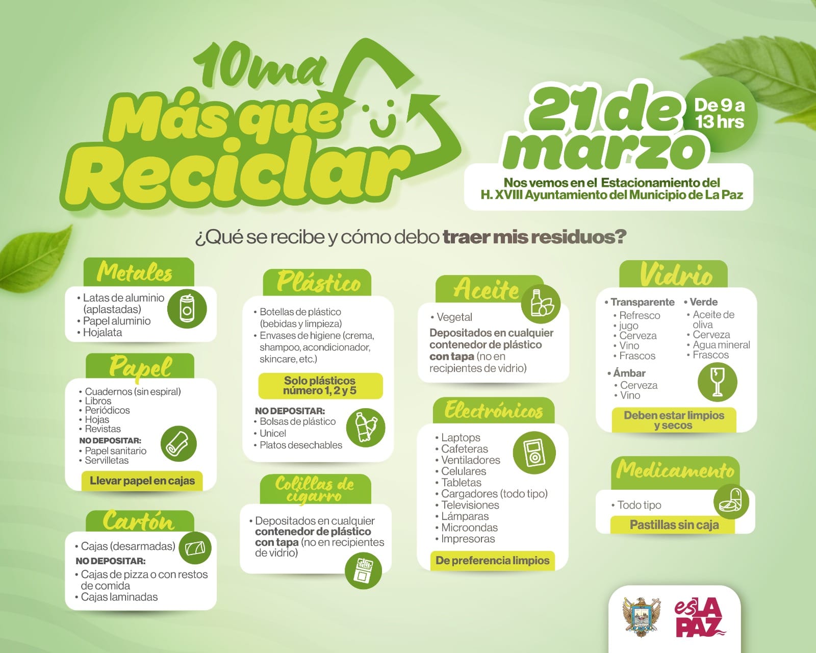 Ayuntamiento de La Paz invita a la 10ma edición de la jornada de acopio “Más que Reciclar”