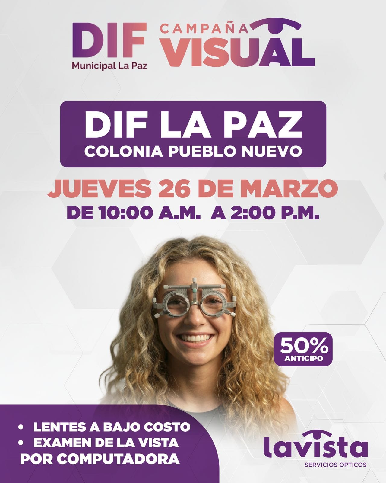 DIF La Paz realizará campaña visual con lentes a bajo costo en colonia Pueblo Nuevo